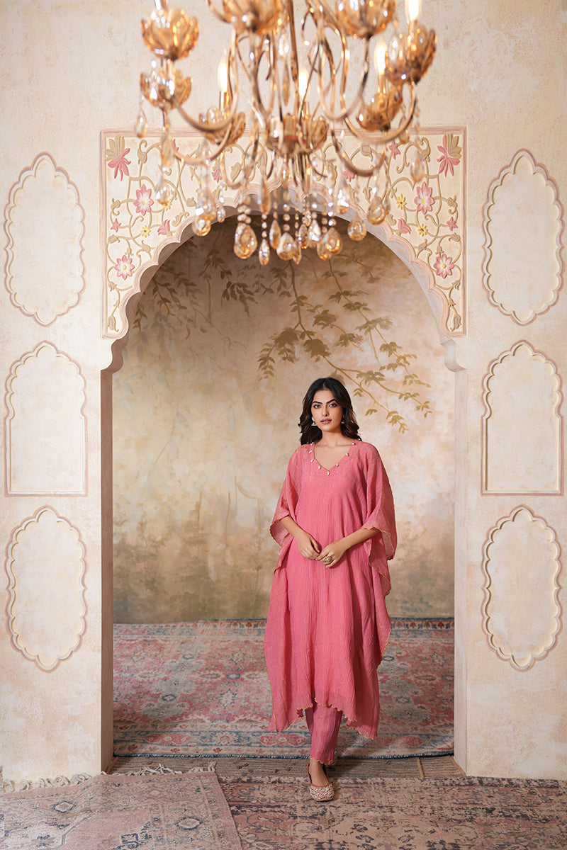 Sharbati Tissue Silk Kaftan Set (Gulabi Savera by Unnati Garg)