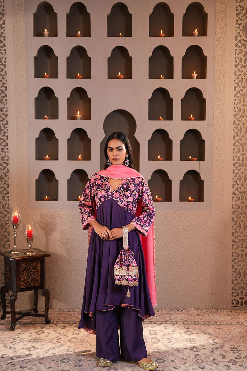 Banafshi Chintz Anarkali Set (Gulabi Savera by Unnati Garg)
