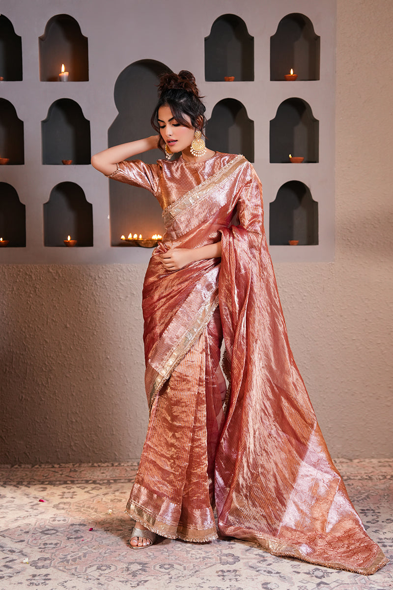 Badami Gold Tissue Silk Saree (Gulabi Savera by Unnati Garg)