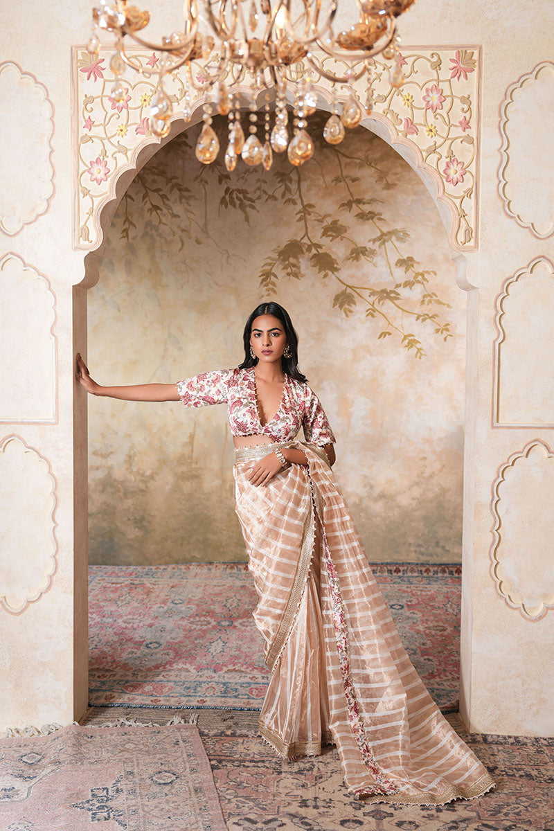 Zarina Pearl Tissue Silk Saree (Gulabi Savera by Unnati Garg)