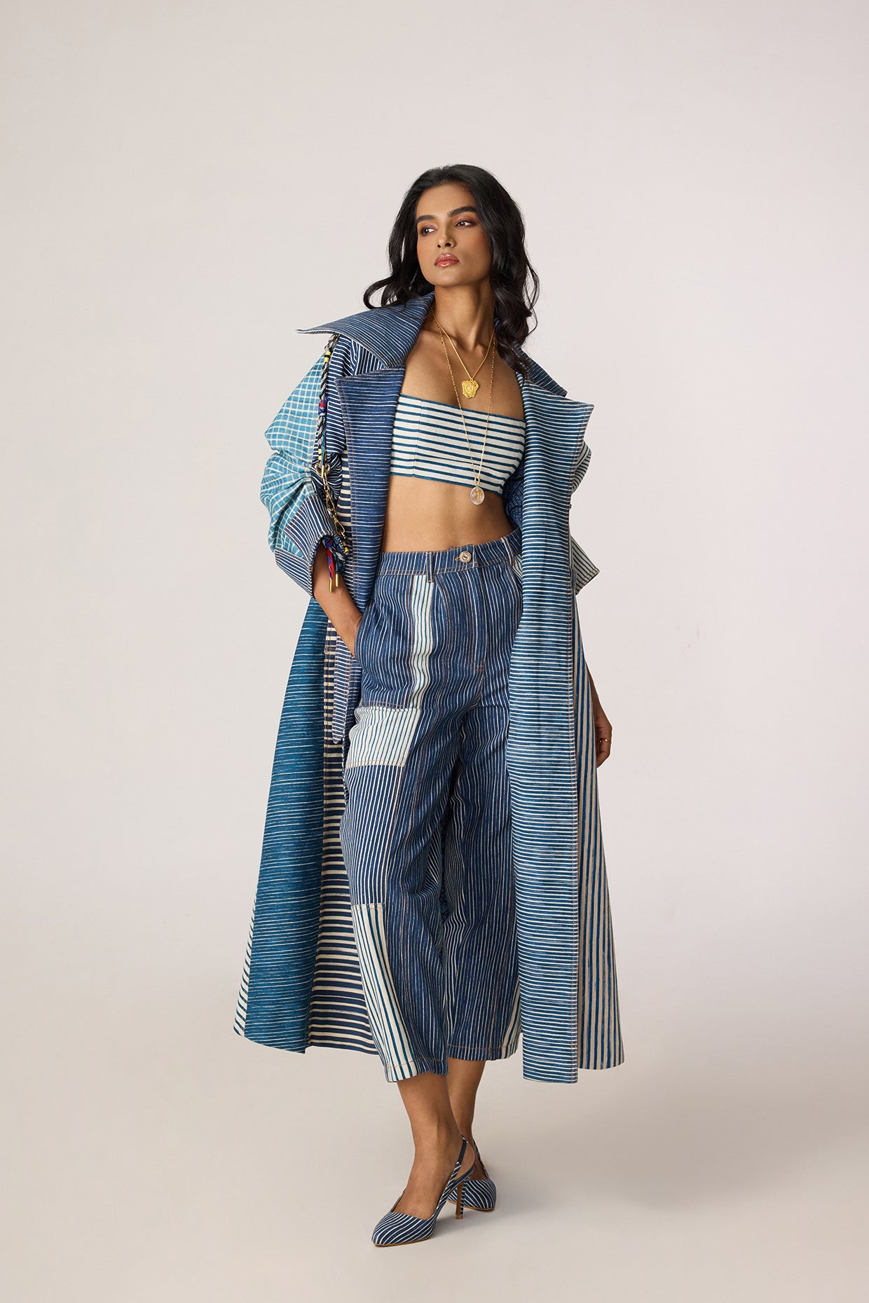 Selah Trench, Joyce Bustier & Jax Jeans (Denim Patchwork Set)- Mati