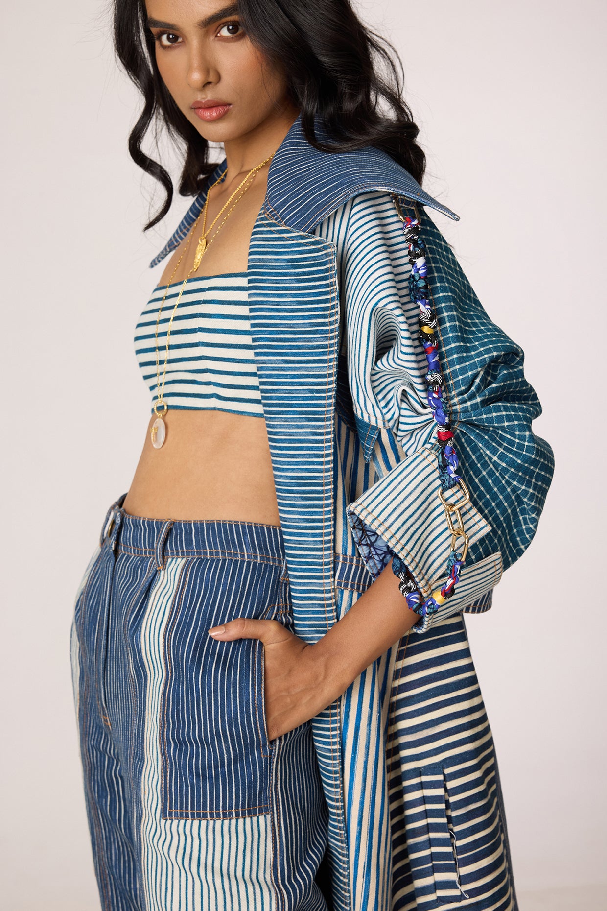 Selah Trench, Joyce Bustier & Jax Jeans (Denim Patchwork Set)- Mati