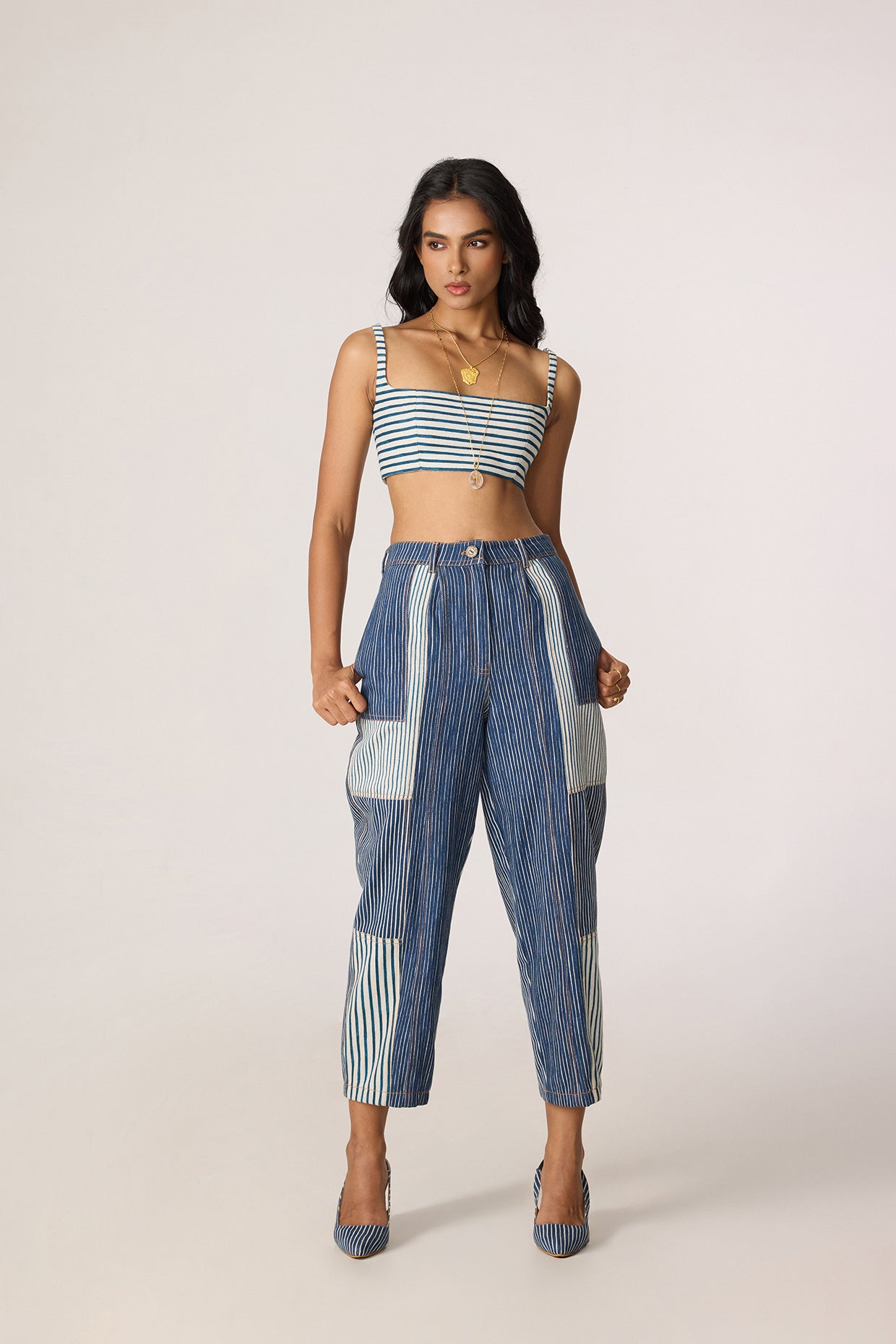 Selah Trench, Joyce Bustier & Jax Jeans (Denim Patchwork Set)- Mati