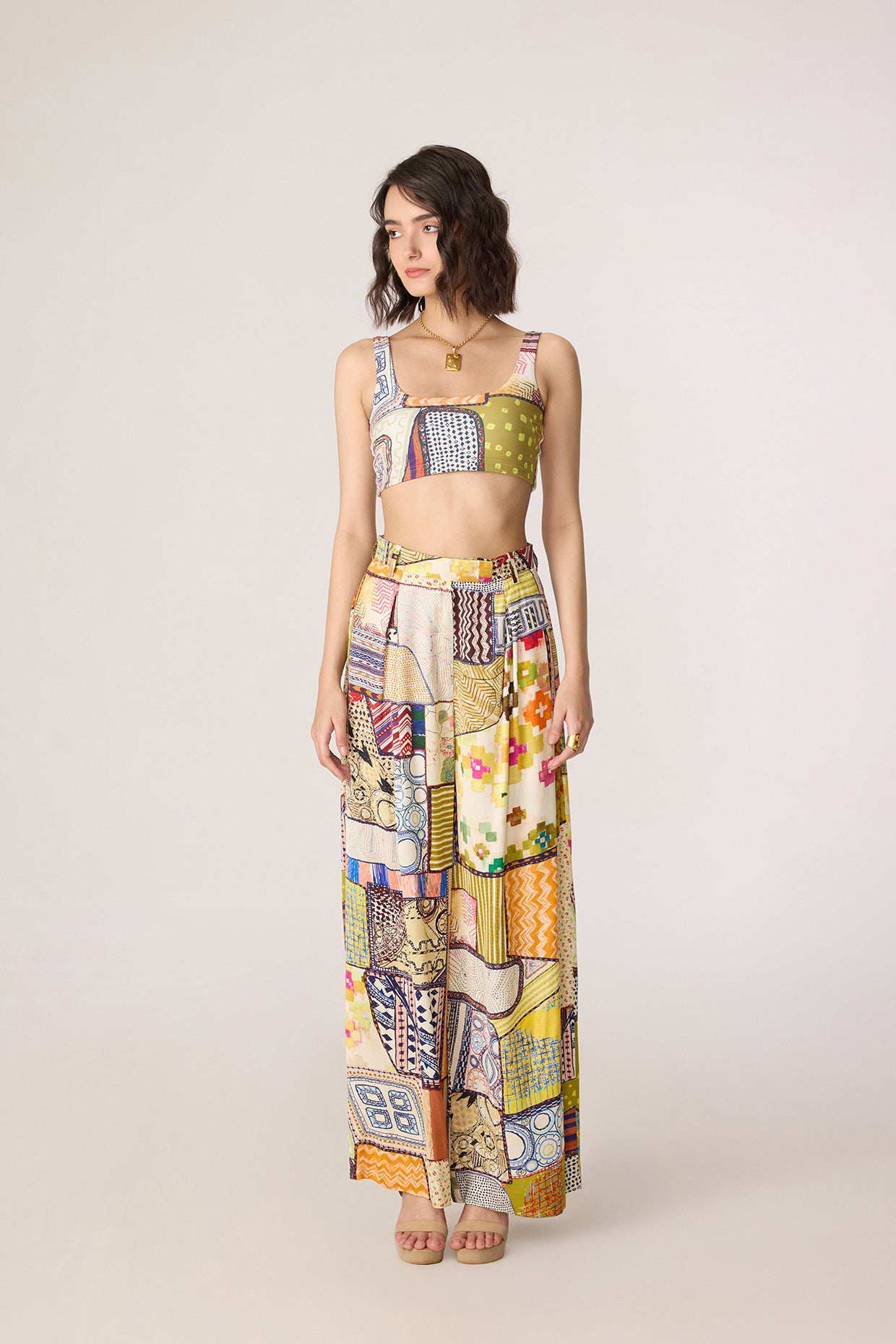 Belen Trench, Juniper Bustier & Jeja Trousers (Fusion Patchwork Set)- Saaksha Kinni