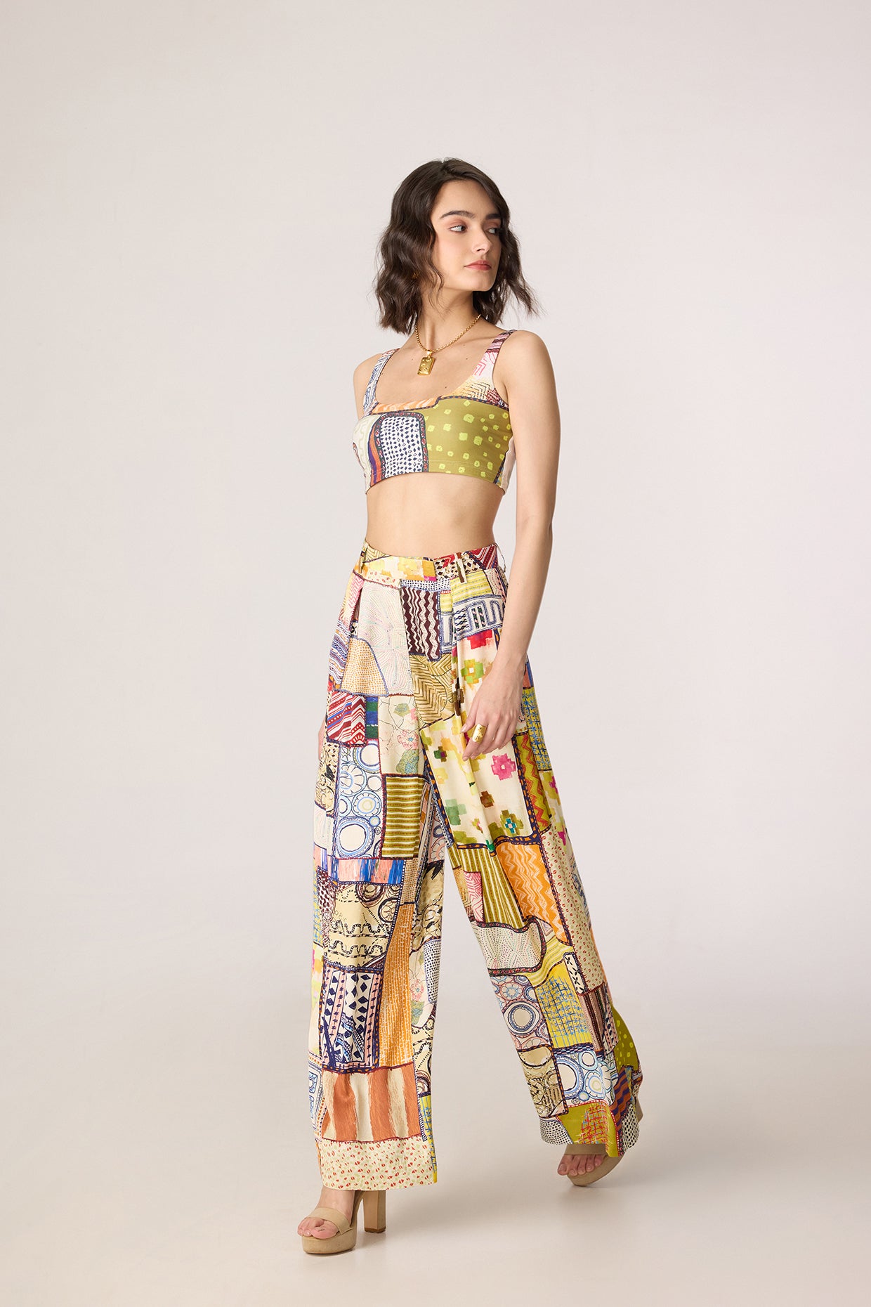 Belen Trench, Juniper Bustier & Jeja Trousers (Fusion Patchwork Set)- Saaksha Kinni