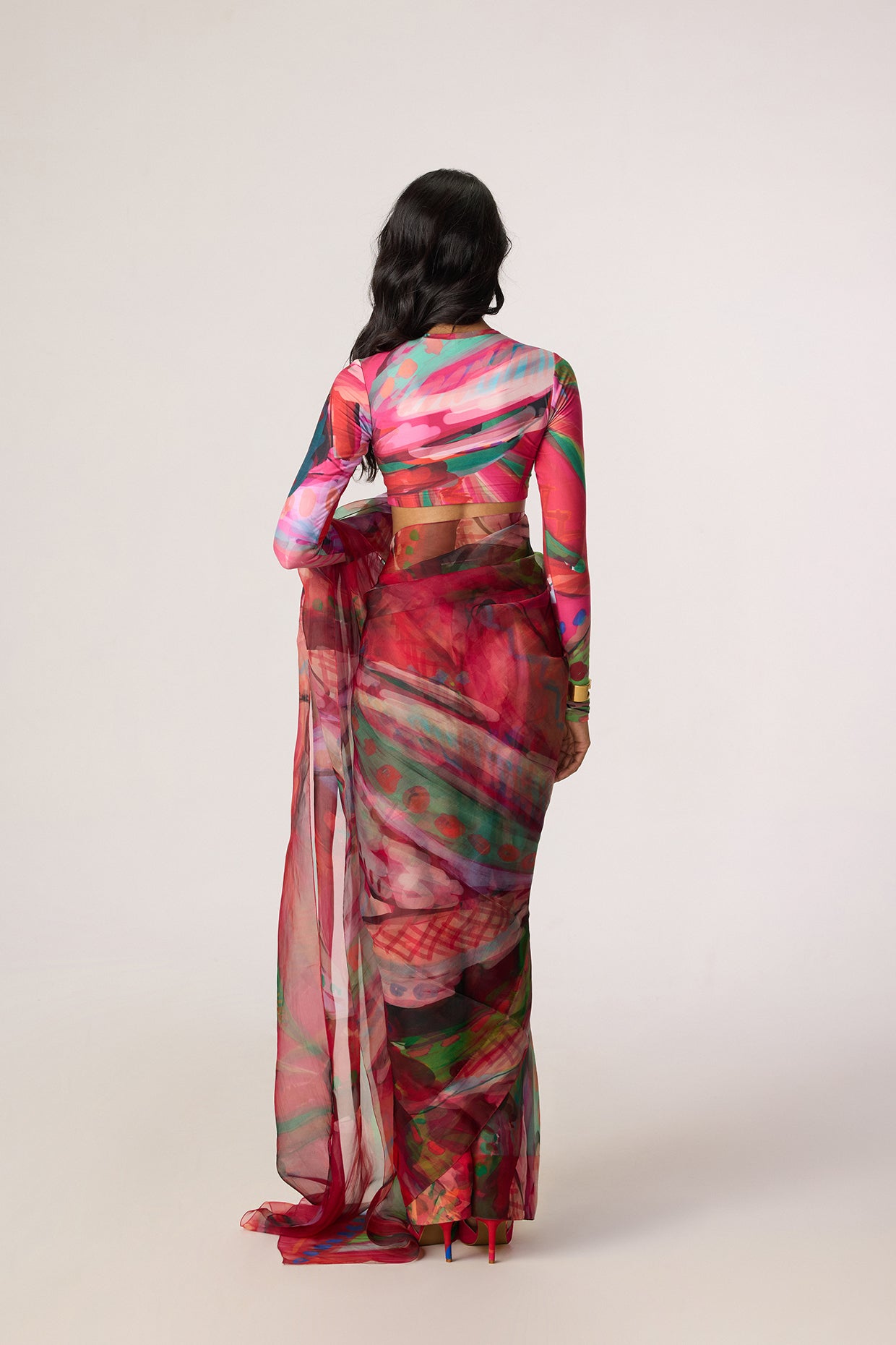Agatha Pre-Draped Sari & Zavi Blouse (Tropica Floral Set-saaksha kinni