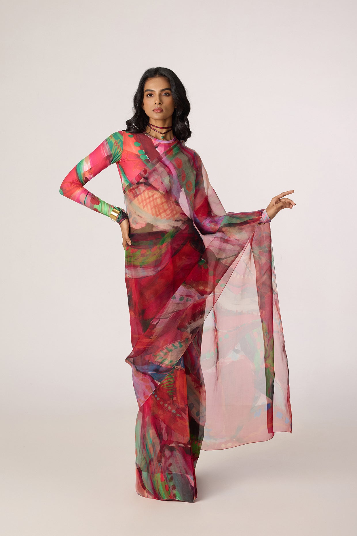 Agatha Pre-Draped Sari & Zavi Blouse (Tropica Floral Set-saaksha kinni