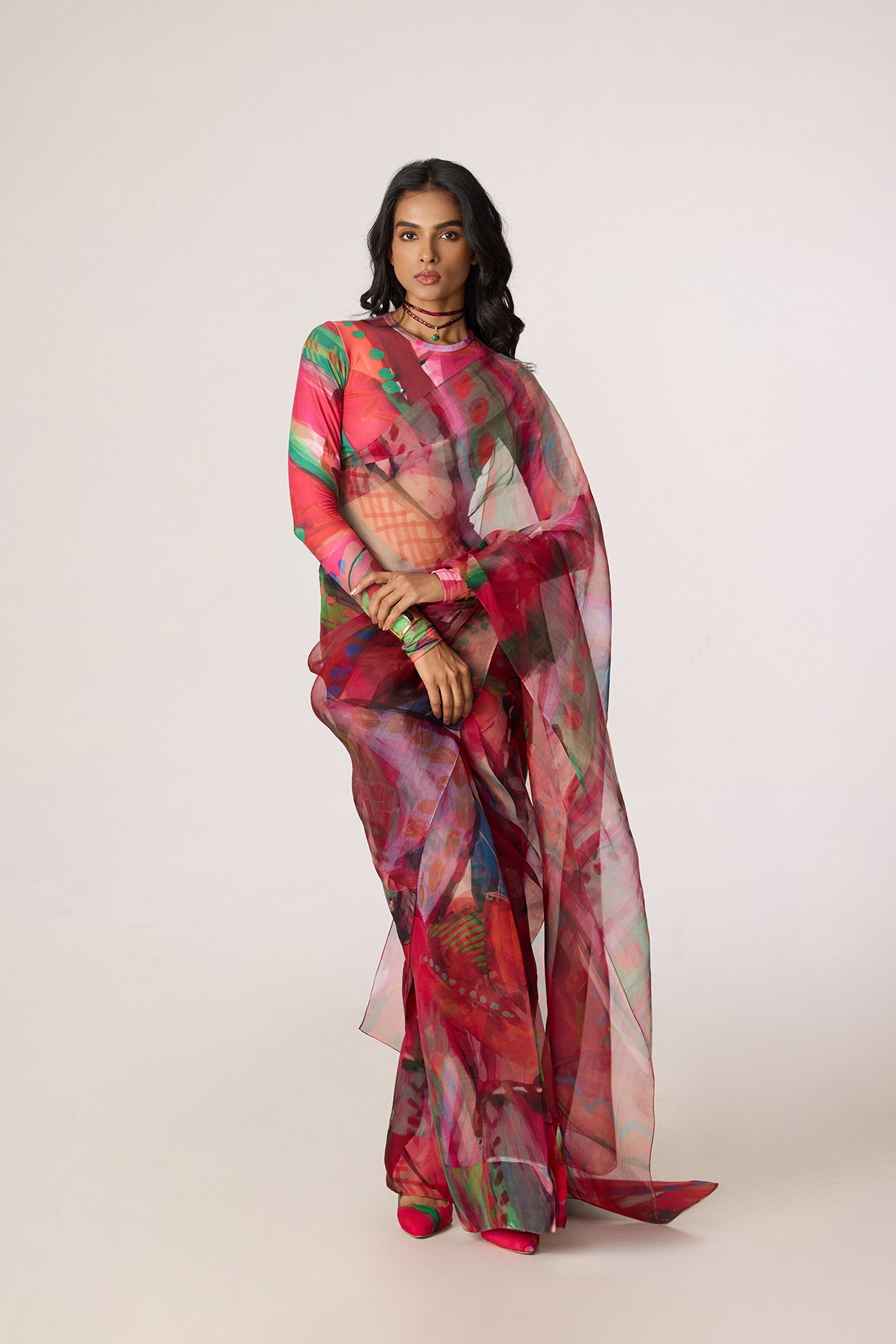 Agatha Pre-Draped Sari & Zavi Blouse (Tropica Floral Set-saaksha kinni