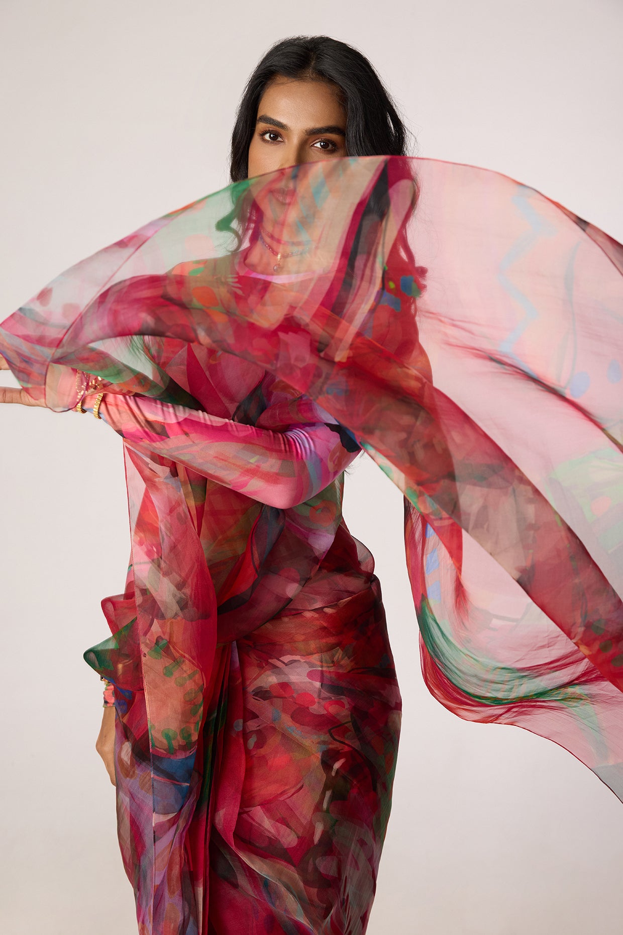 Agatha Pre-Draped Sari & Zavi Blouse (Tropica Floral Set-saaksha kinni