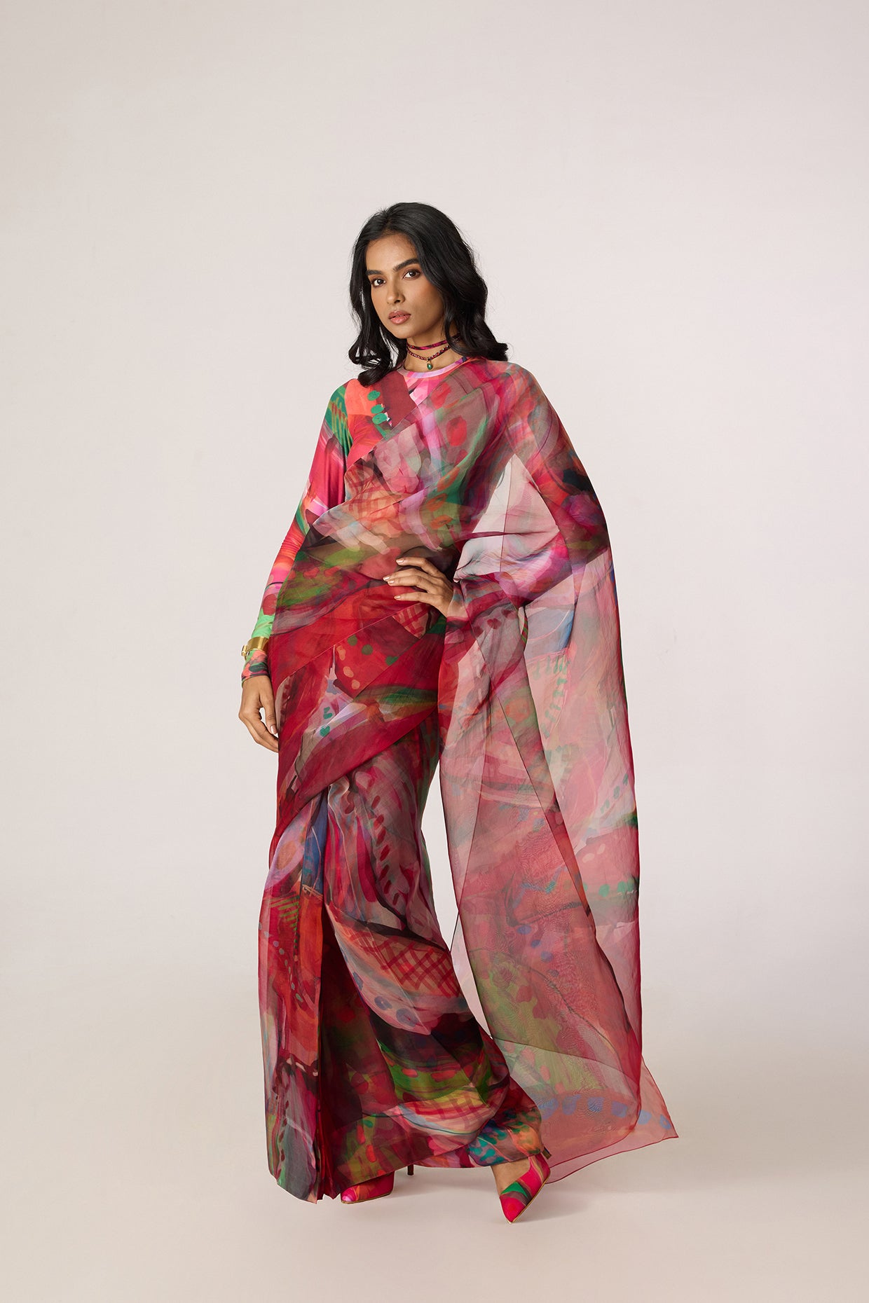 Agatha Pre-Draped Sari & Zavi Blouse (Tropica Floral Set-saaksha kinni