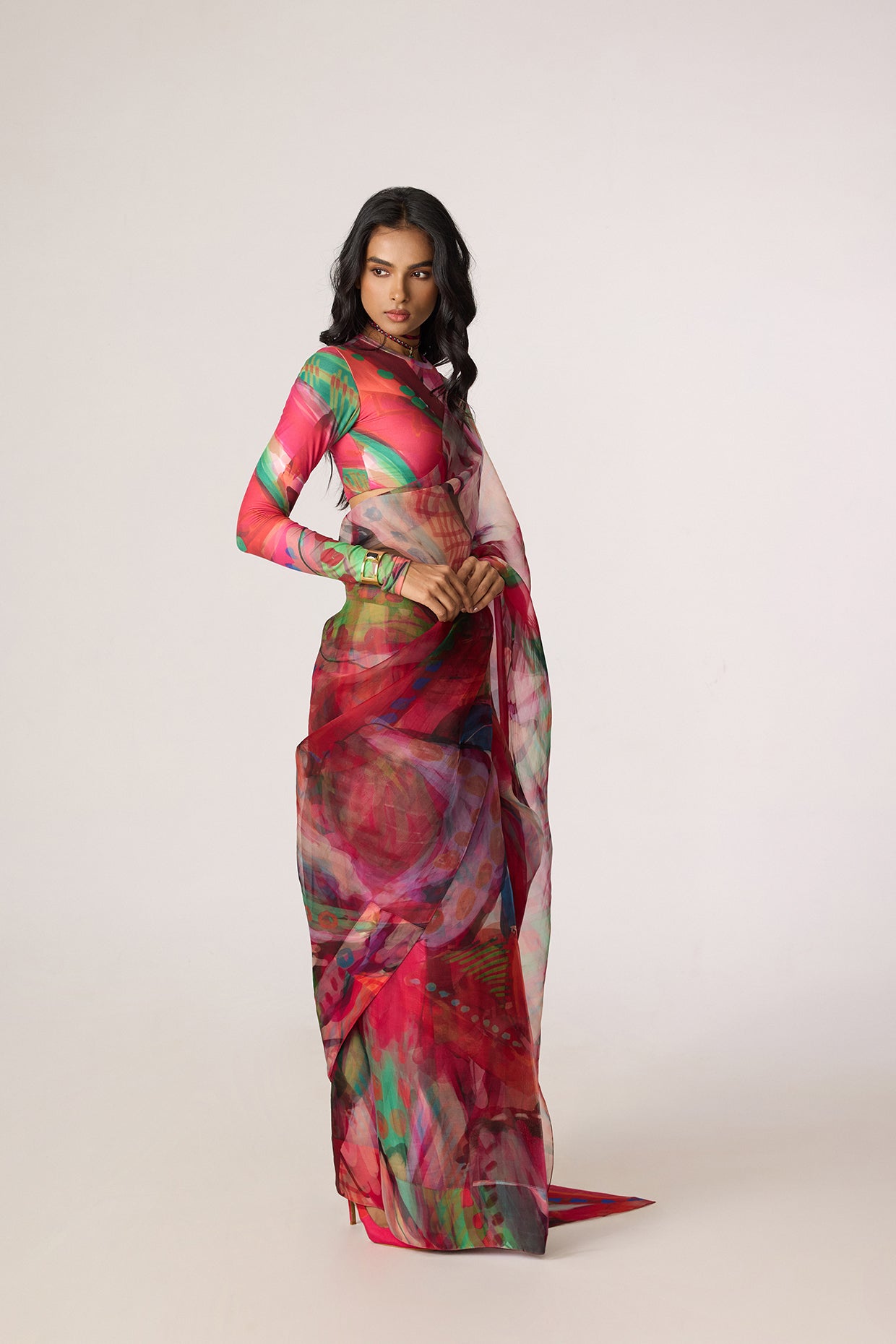 Agatha Pre-Draped Sari & Zavi Blouse (Tropica Floral Set-saaksha kinni