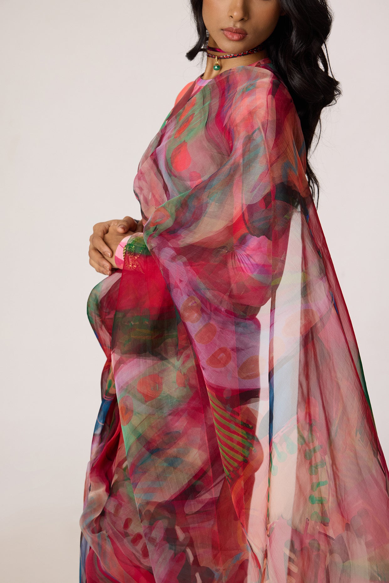 Agatha Pre-Draped Sari & Zavi Blouse (Tropica Floral Set-saaksha kinni