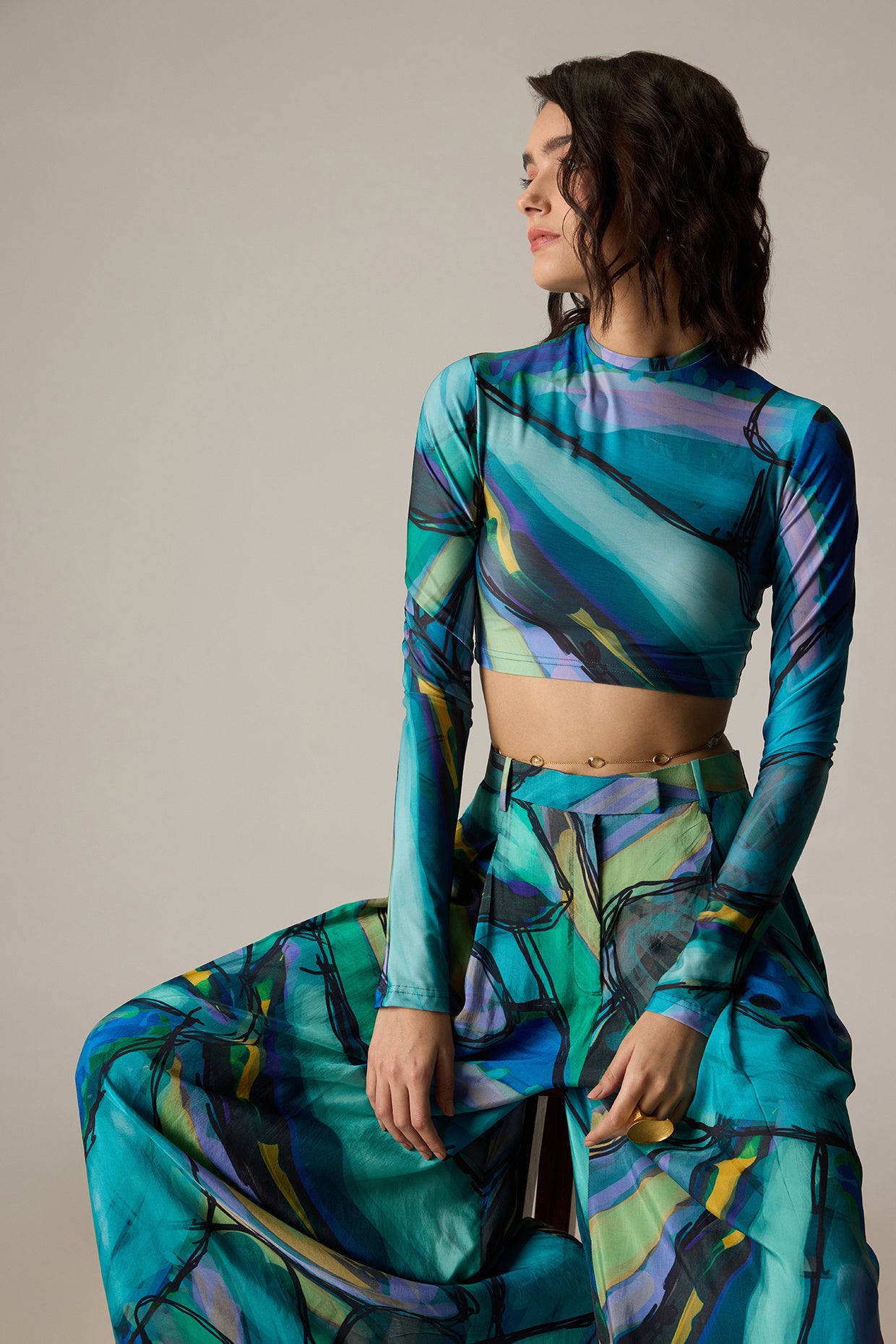 Gigi Blouse & Vellora Palazzo (Tropica Print Set)- Saaksha kinni