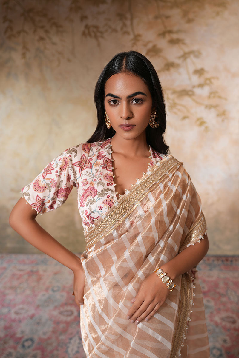 Zarina Pearl Tissue Silk Saree (Gulabi Savera by Unnati Garg)