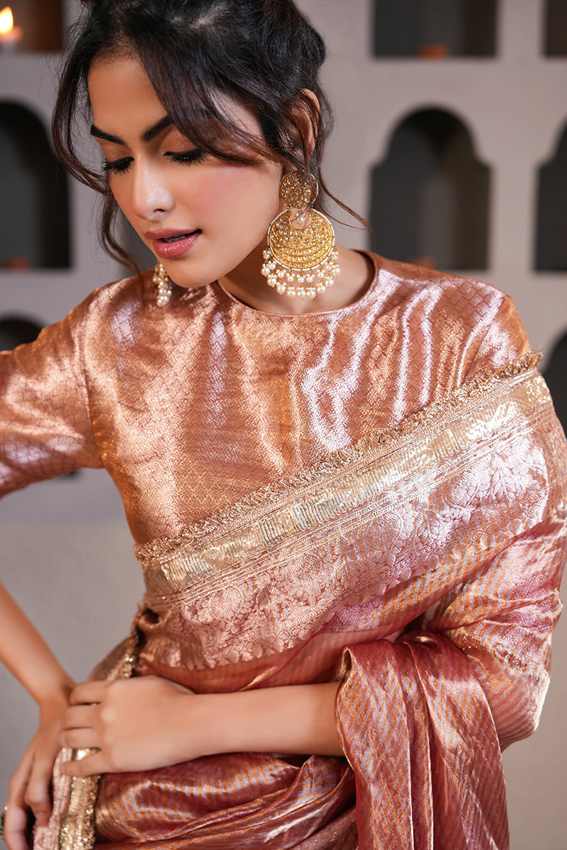 Badami Gold Tissue Silk Saree (Gulabi Savera by Unnati Garg)