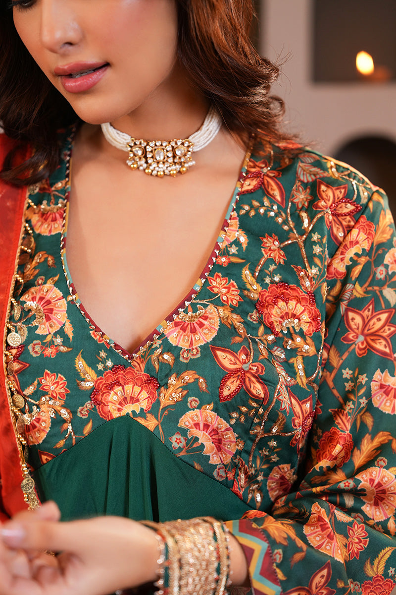 Sabz Chintz Anarkali Set (Gulabi Savera by Unnati Garg)