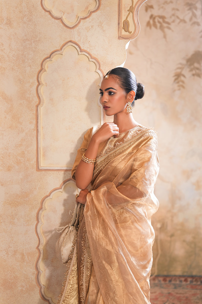 Shahi Gold Tissue Silk Saree (Gulabi Savera by Unnati Garg)