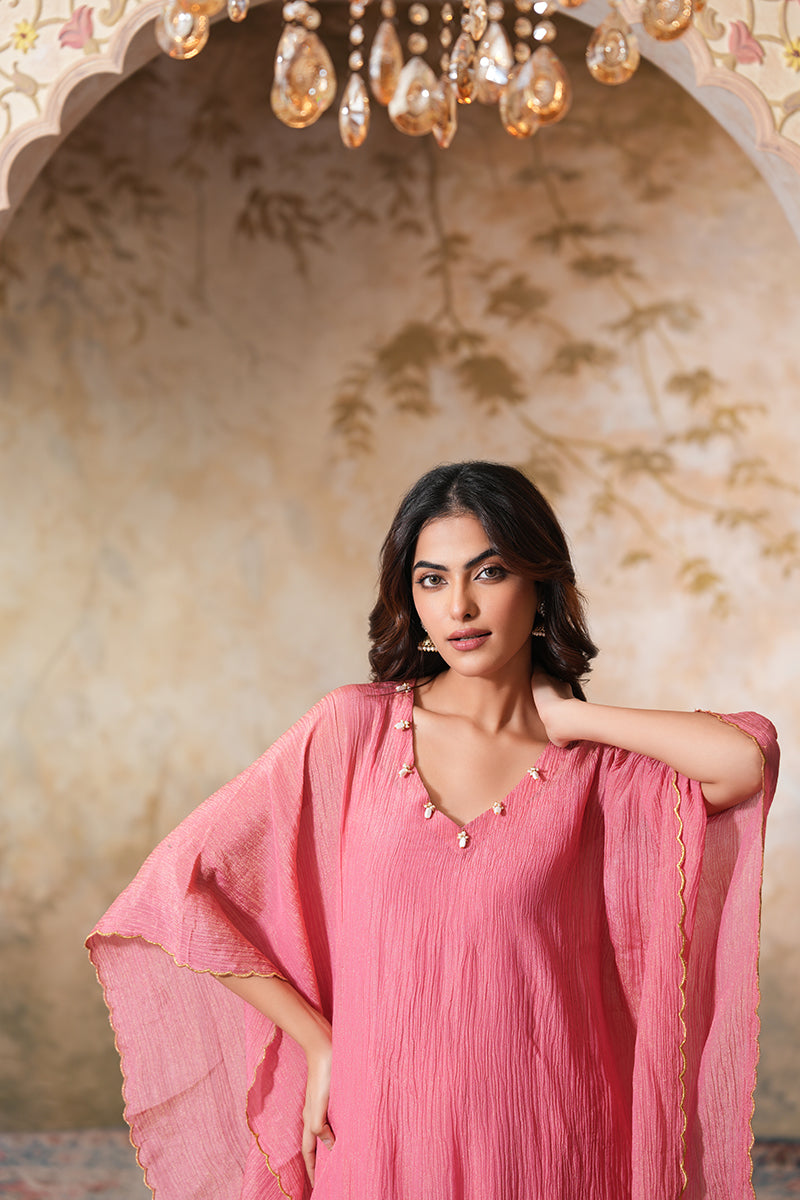 Sharbati Tissue Silk Kaftan Set (Gulabi Savera by Unnati Garg)