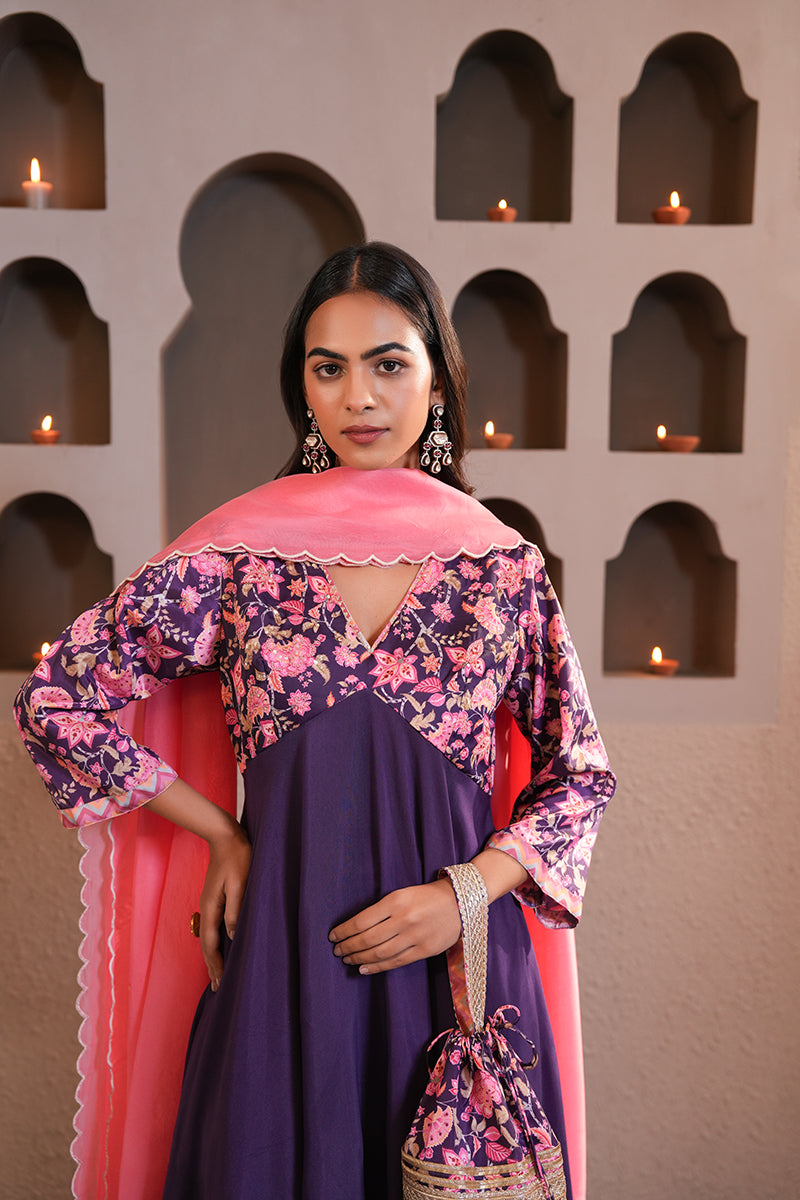 Banafshi Chintz Anarkali Set (Gulabi Savera by Unnati Garg)
