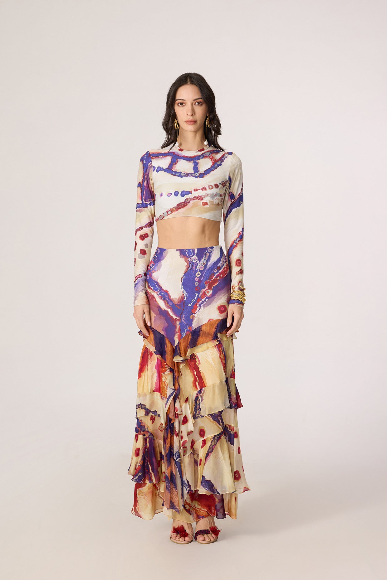 Zavi Blouse & Marieya Skirt (Tribal Lines Set)- saaksha kinni