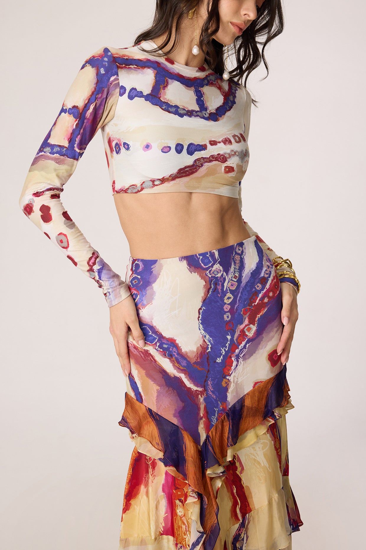 Zavi Blouse & Marieya Skirt (Tribal Lines Set)- saaksha kinni