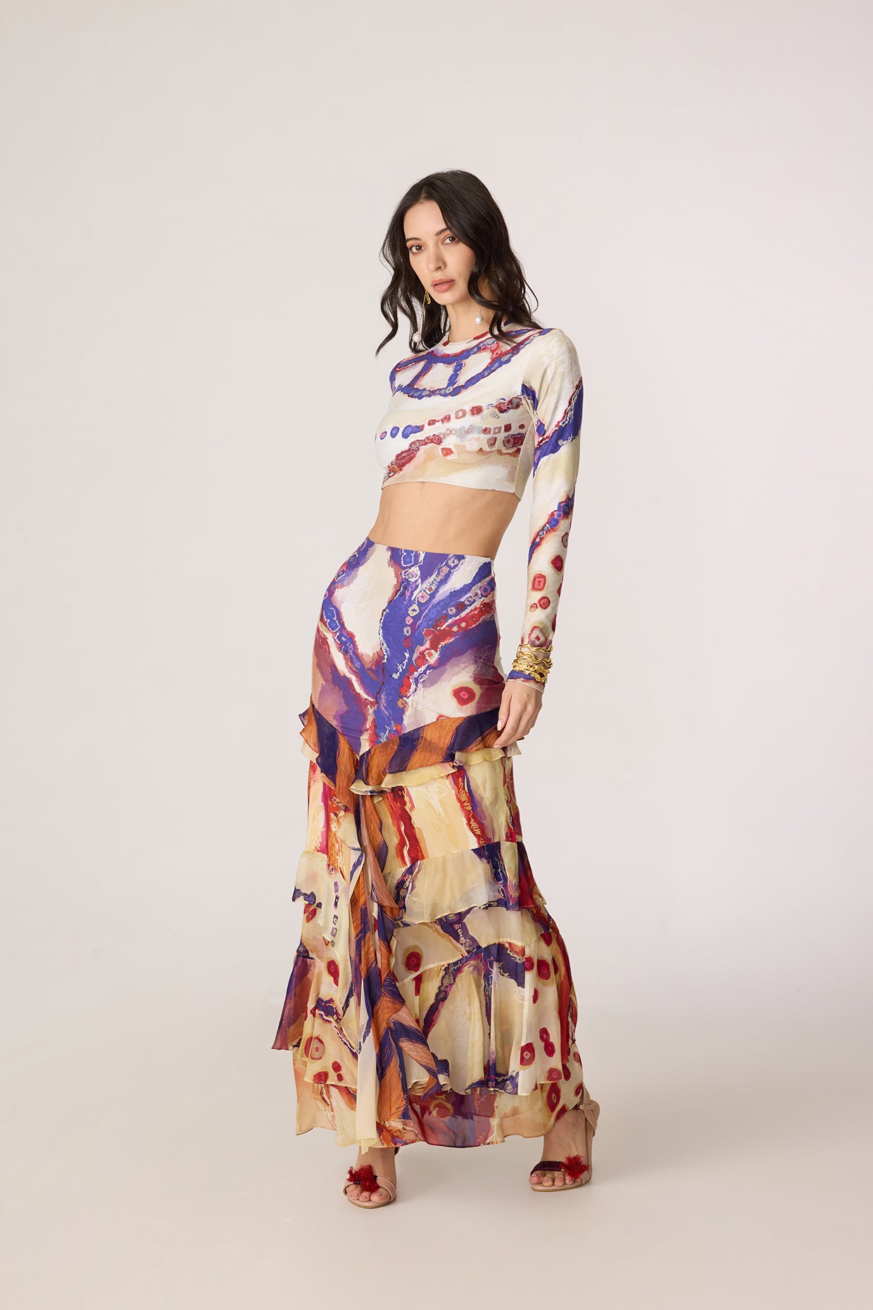 Zavi Blouse & Marieya Skirt (Tribal Lines Set)- saaksha kinni