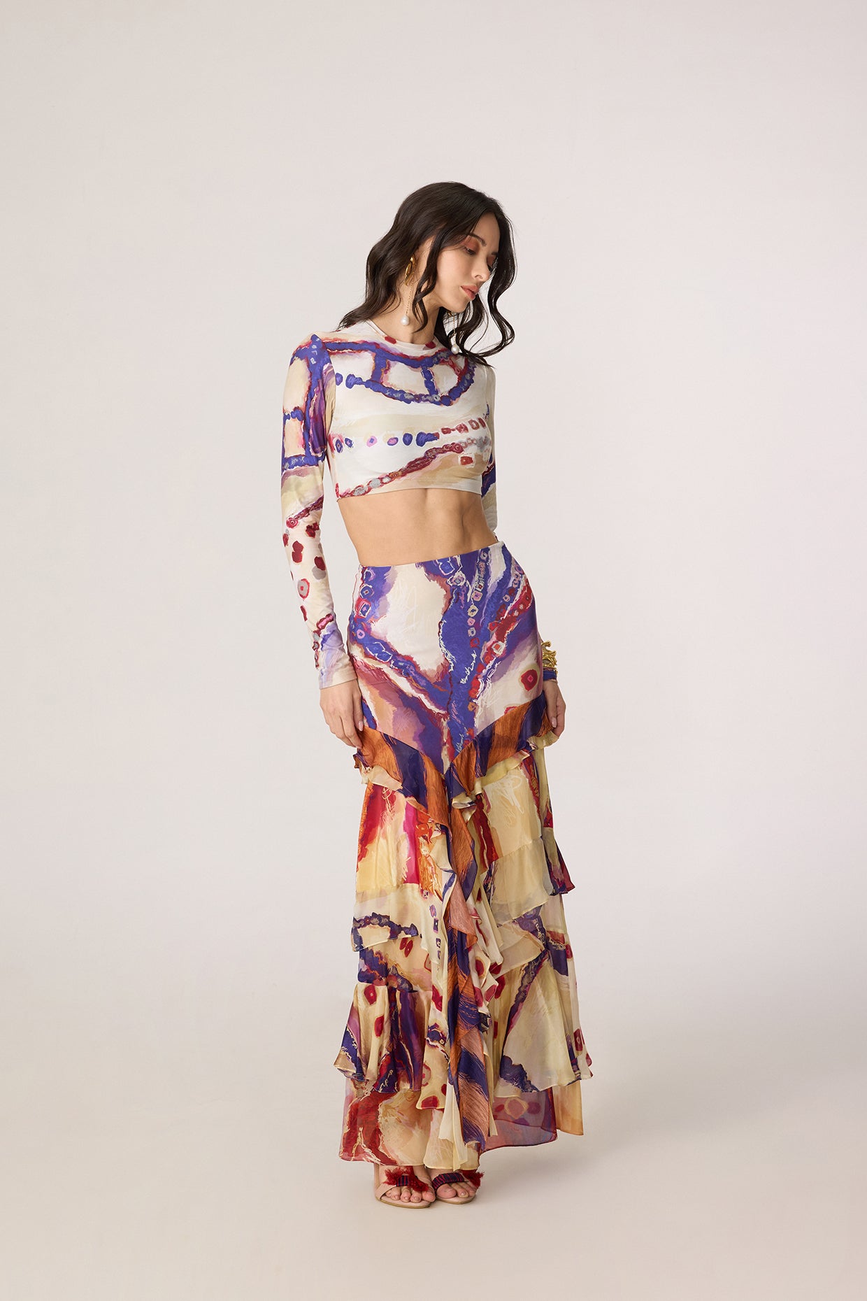 Zavi Blouse & Marieya Skirt (Tribal Lines Set)- saaksha kinni