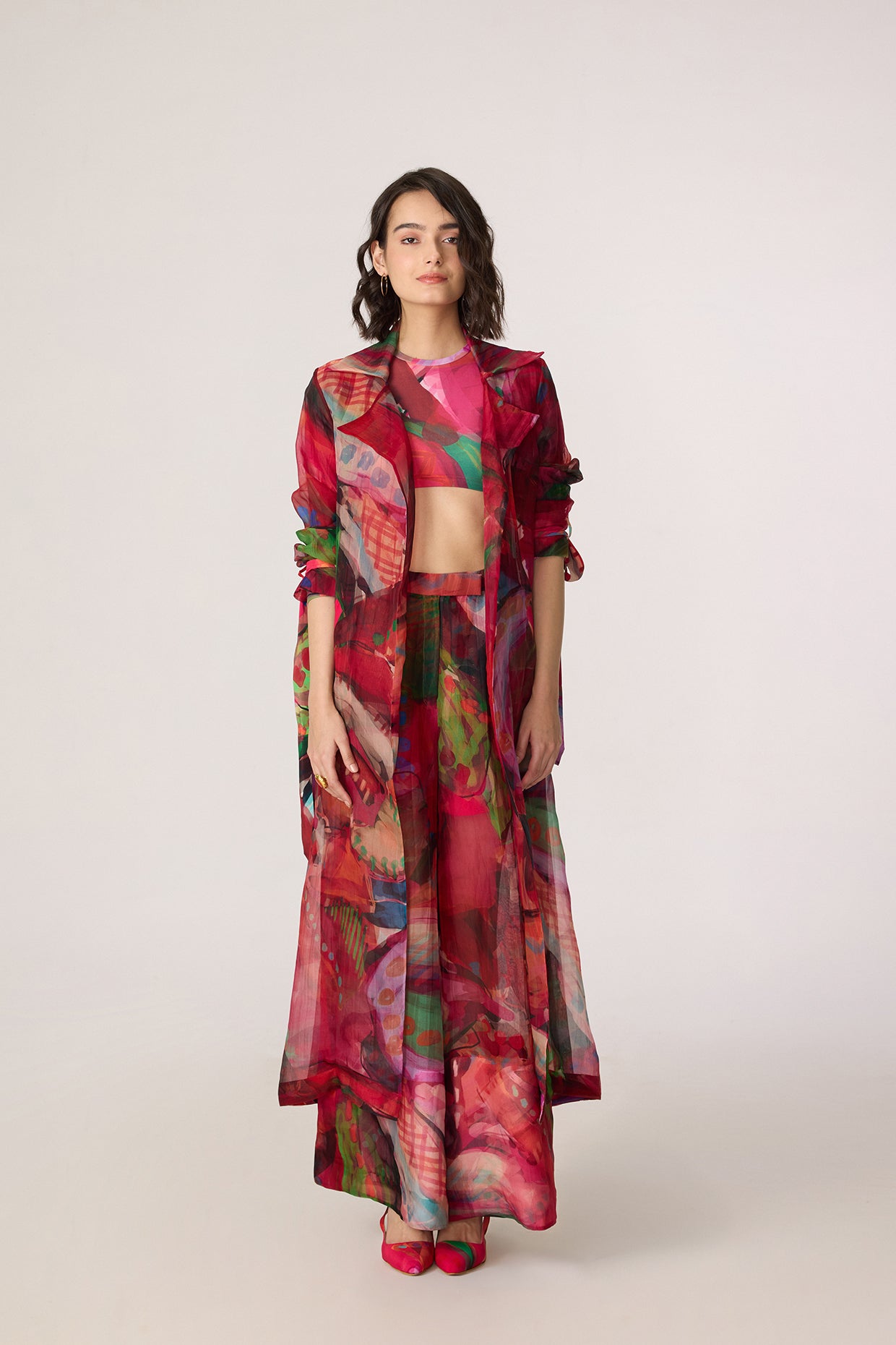 Belen Trench, Zavi Blouse & Vellora Trousers (Tropica Organza Set)- saaksha kinni