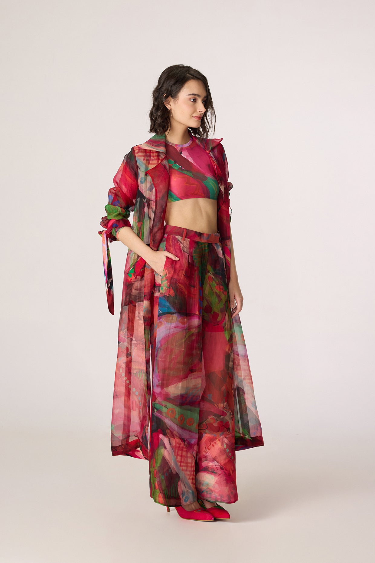 Belen Trench, Zavi Blouse & Vellora Trousers (Tropica Organza Set)- saaksha kinni