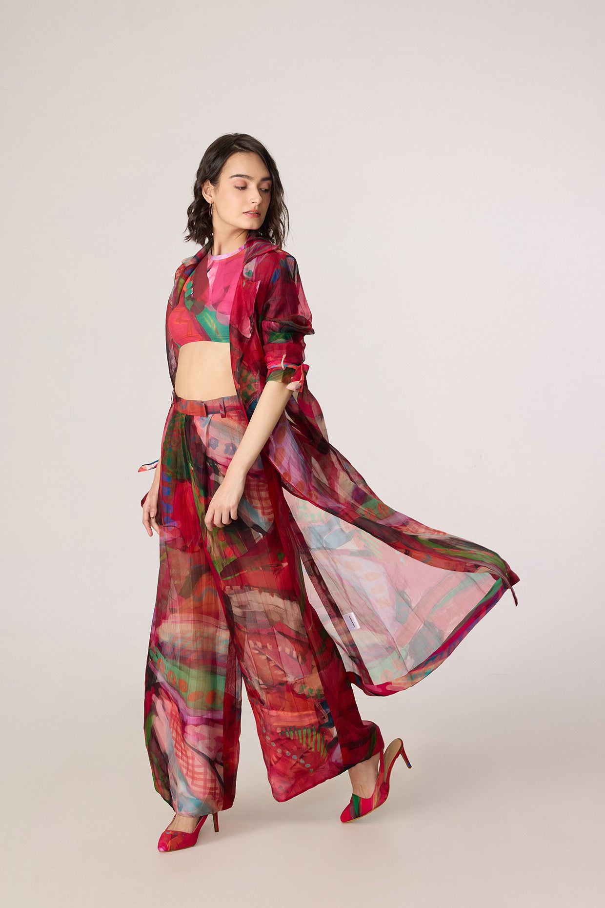 Belen Trench, Zavi Blouse & Vellora Trousers (Tropica Organza Set)- saaksha kinni