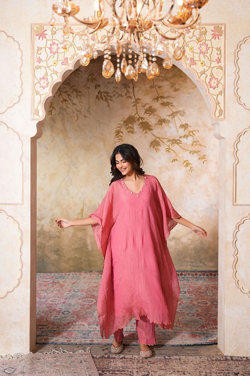 Sharbati Tissue Silk Kaftan Set (Gulabi Savera by Unnati Garg)