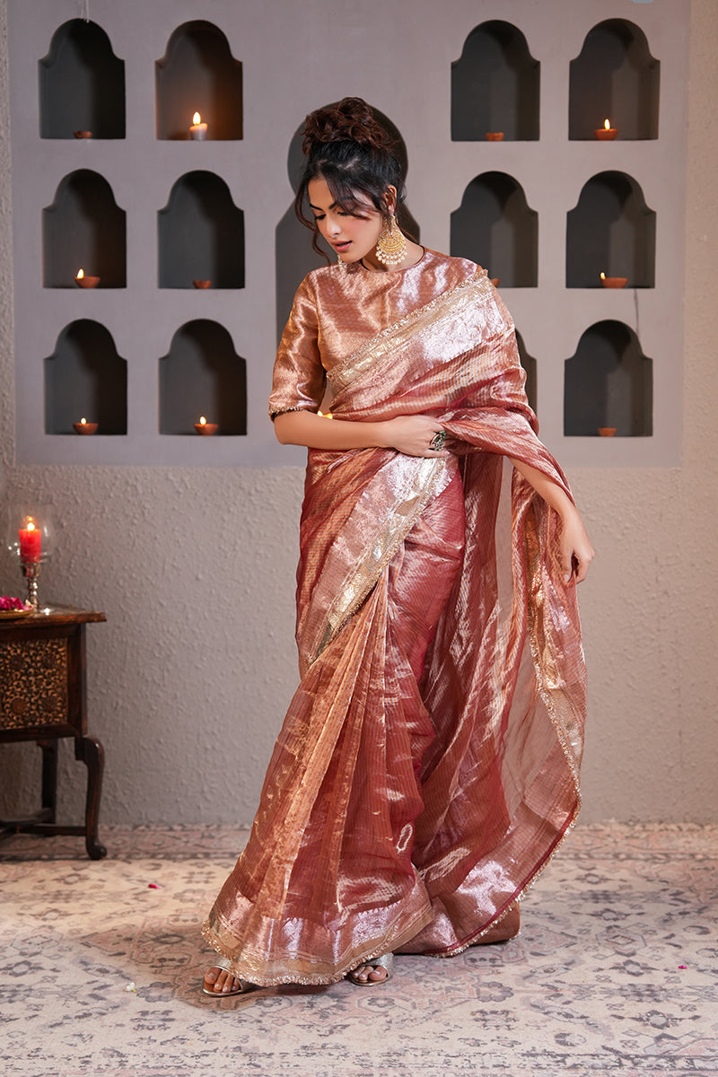 Badami Gold Tissue Silk Saree (Gulabi Savera by Unnati Garg)