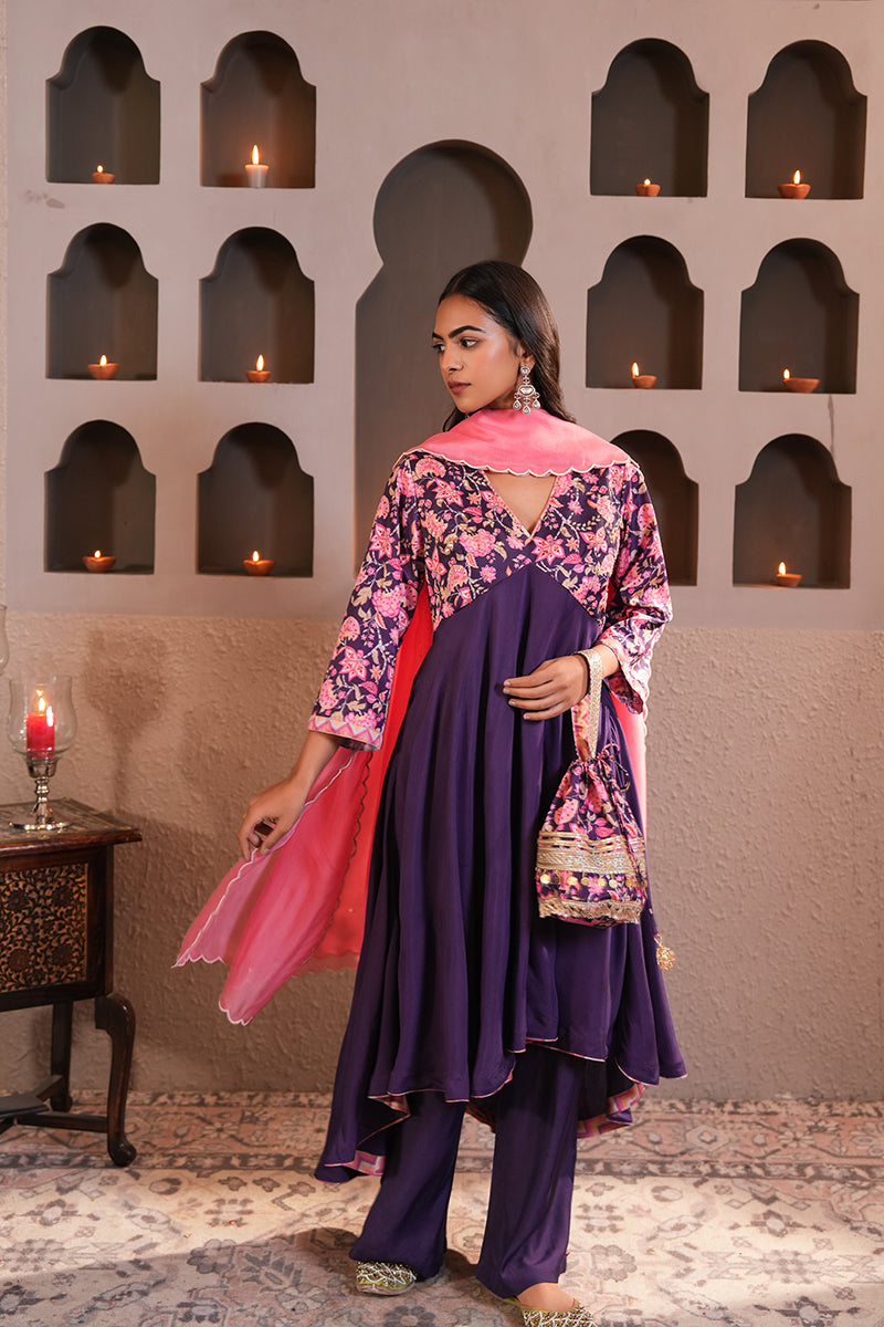 Banafshi Chintz Anarkali Set (Gulabi Savera by Unnati Garg)