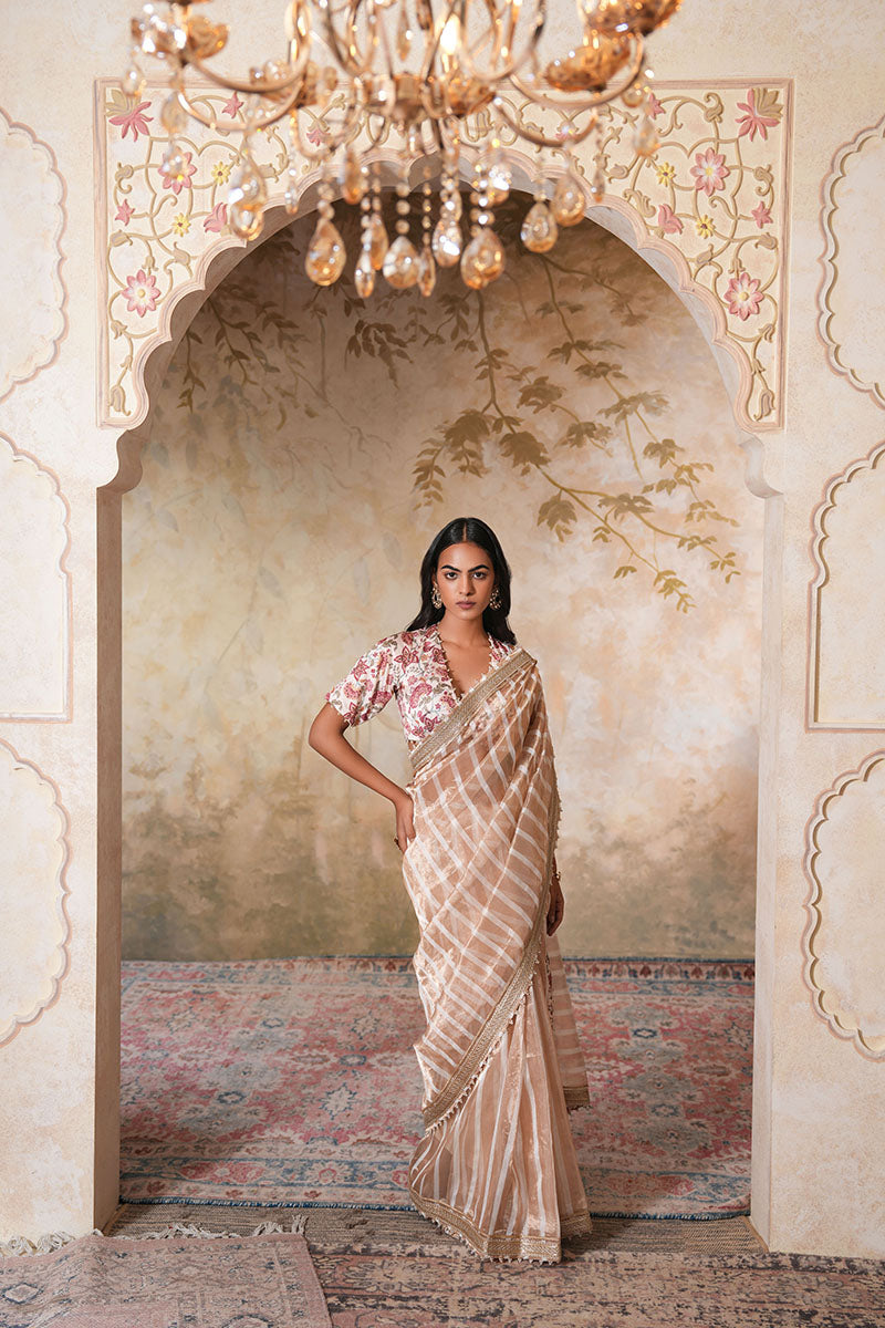 Zarina Pearl Tissue Silk Saree (Gulabi Savera by Unnati Garg)
