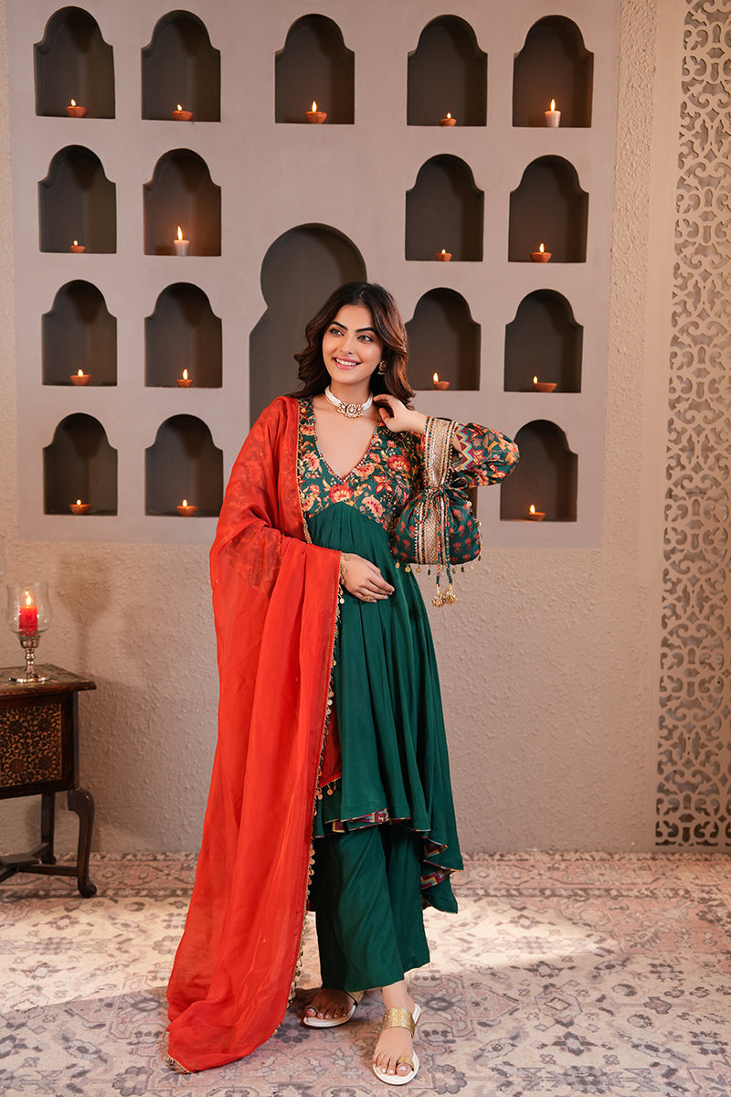 Sabz Chintz Anarkali Set (Gulabi Savera by Unnati Garg)