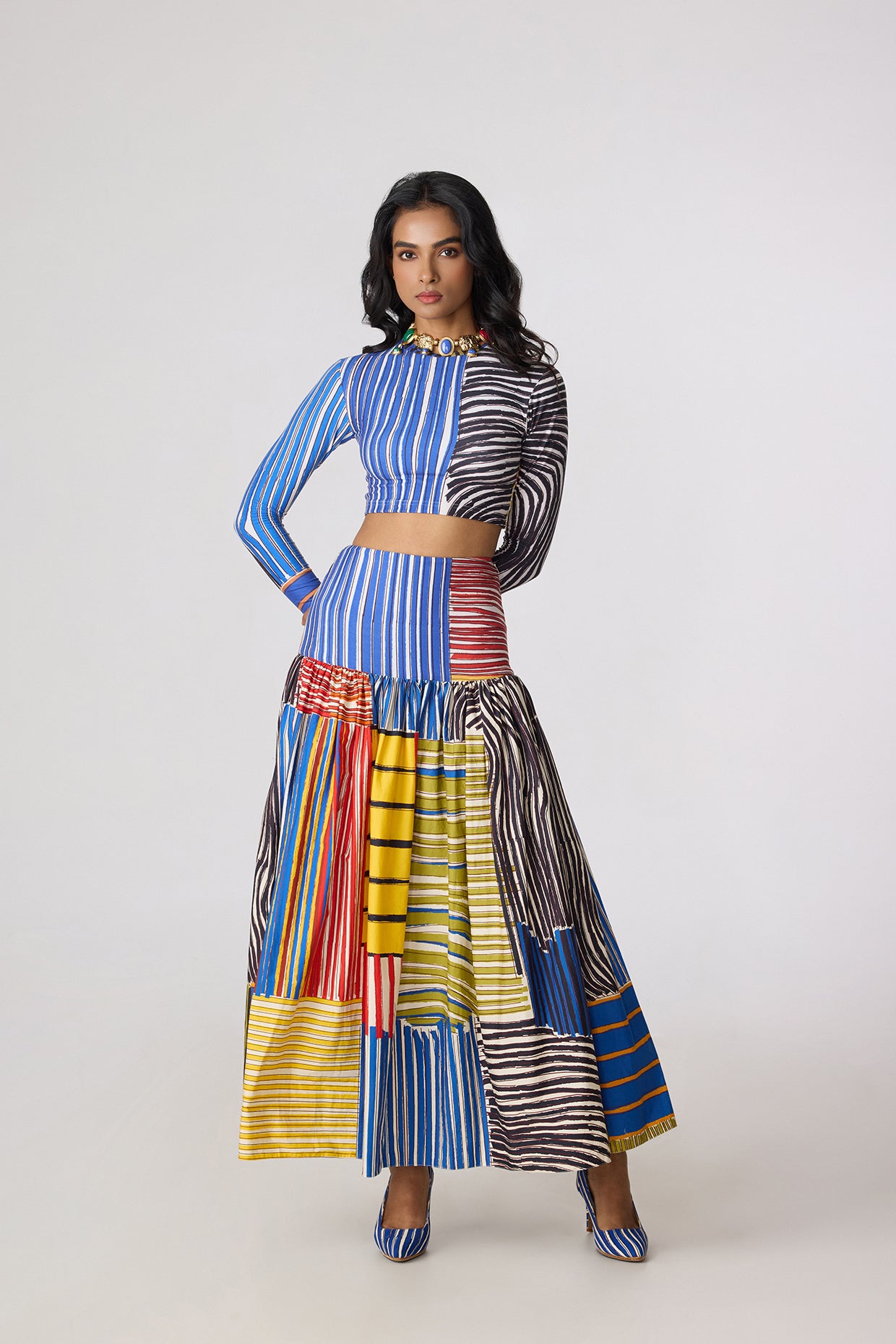 Zavi Blouse & Jasper Skirt (Colour Rhythm Set)- Saaksha Kinni
