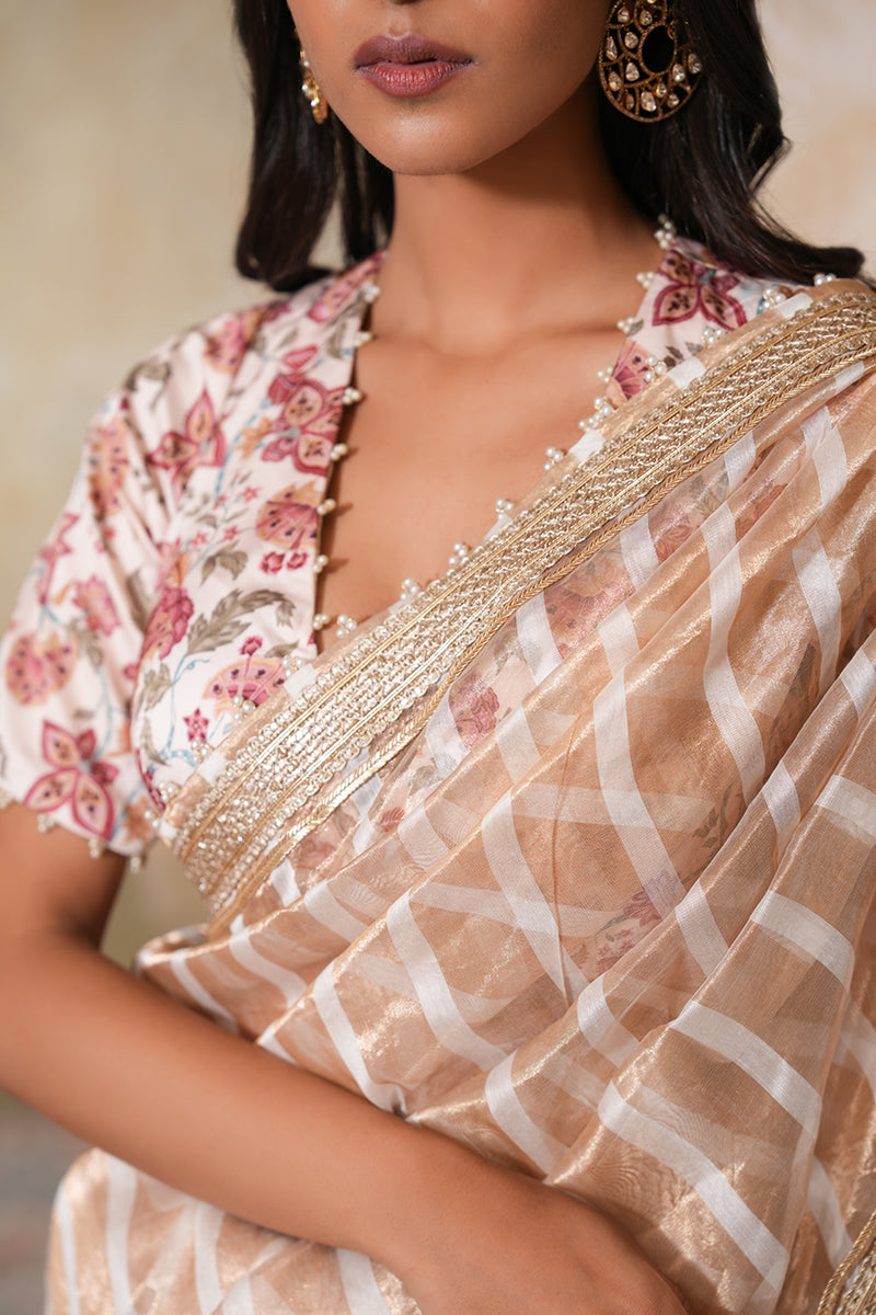 Zarina Pearl Tissue Silk Saree (Gulabi Savera by Unnati Garg)
