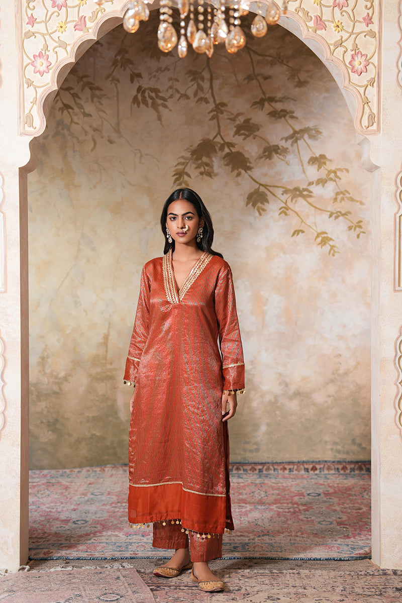 Zangi Gota Kurta Set (Gulabi Savera by Unnati Garg)
