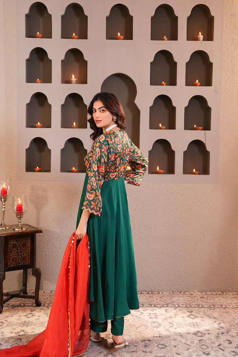 Sabz Chintz Anarkali Set (Gulabi Savera by Unnati Garg)