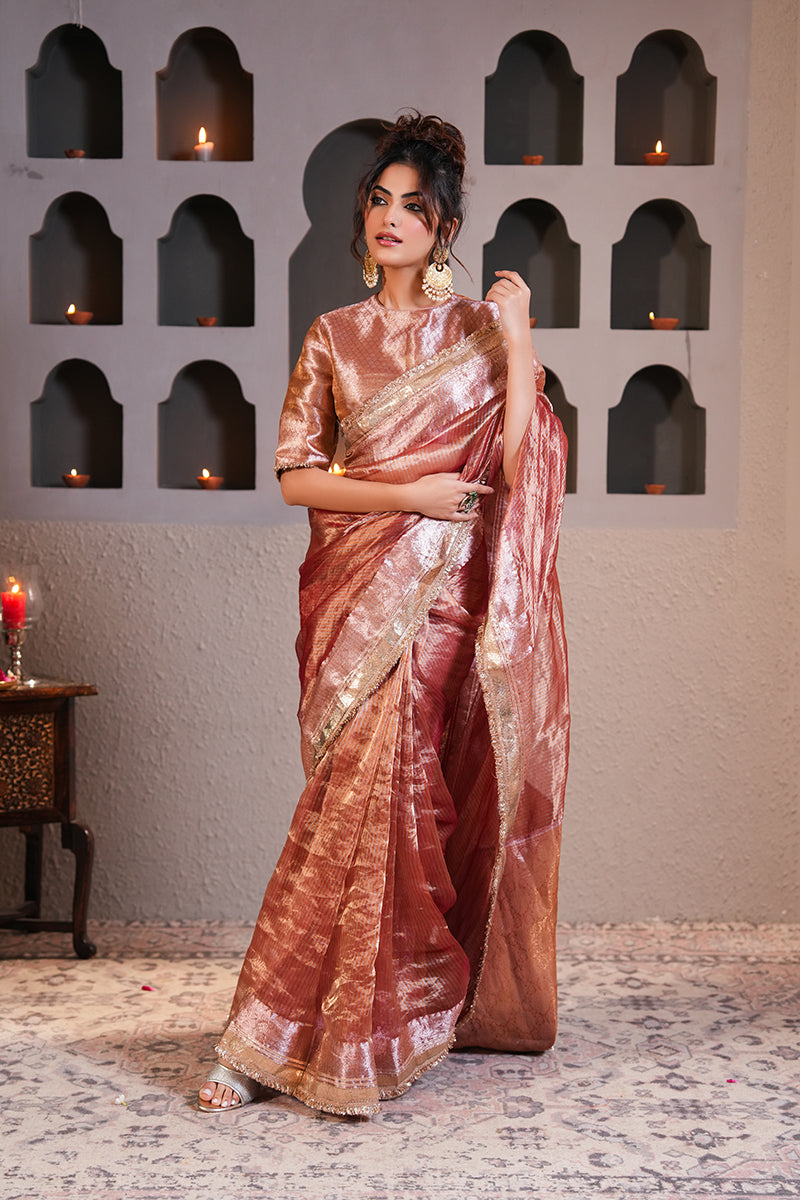 Badami Gold Tissue Silk Saree (Gulabi Savera by Unnati Garg)