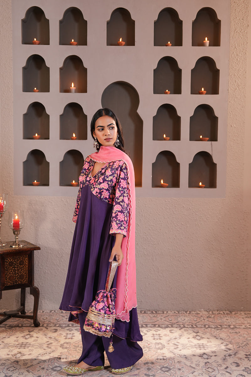 Banafshi Chintz Anarkali Set (Gulabi Savera by Unnati Garg)