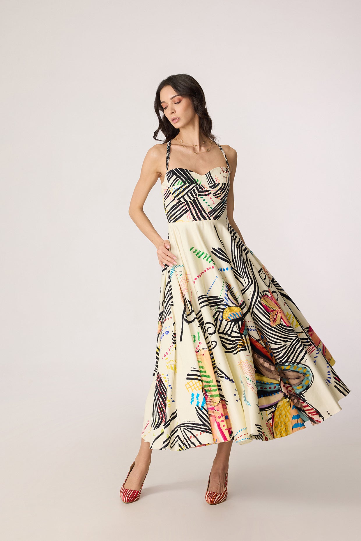 Marilyn Dress - Ivory Swiggle- saaksha kinni