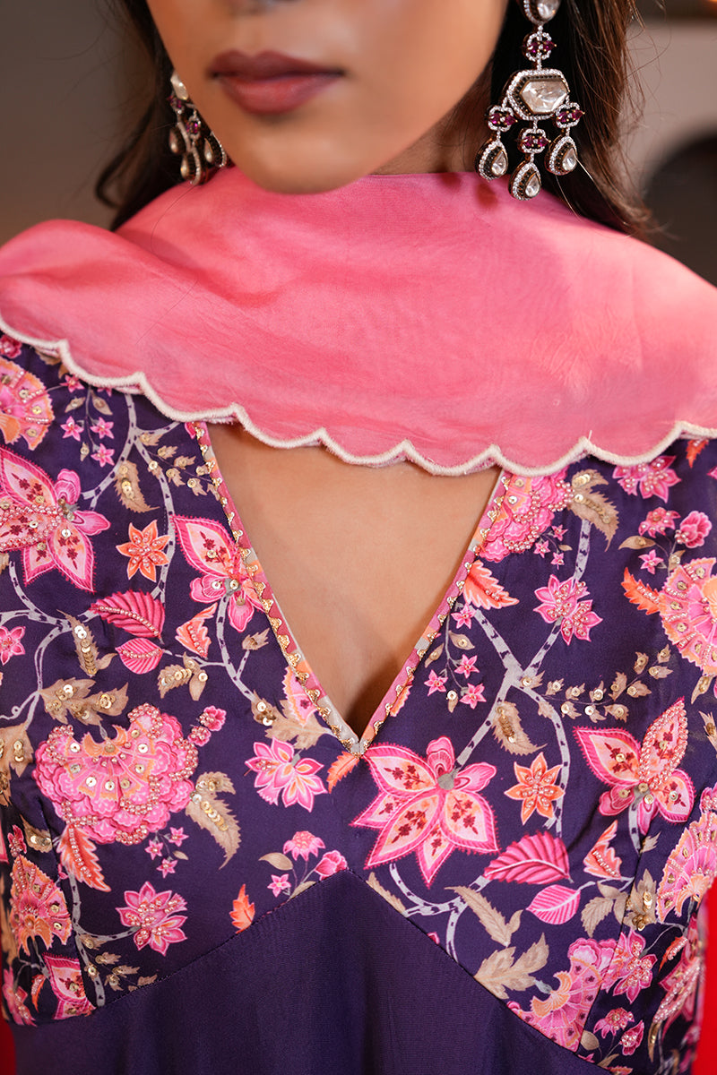 Banafshi Chintz Anarkali Set (Gulabi Savera by Unnati Garg)
