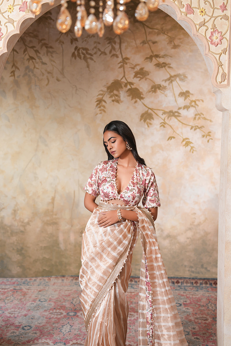 Zarina Pearl Tissue Silk Saree (Gulabi Savera by Unnati Garg)