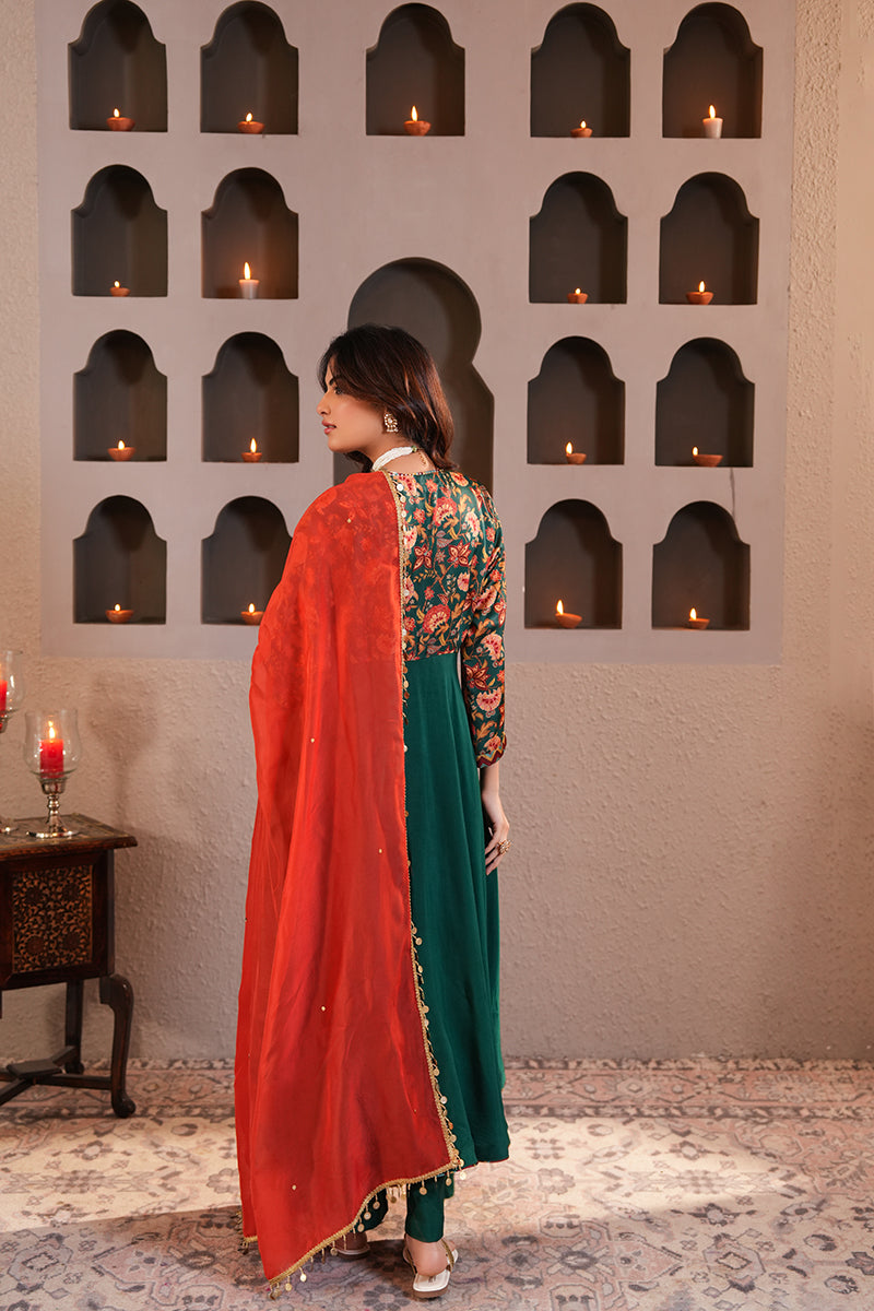 Sabz Chintz Anarkali Set (Gulabi Savera by Unnati Garg)