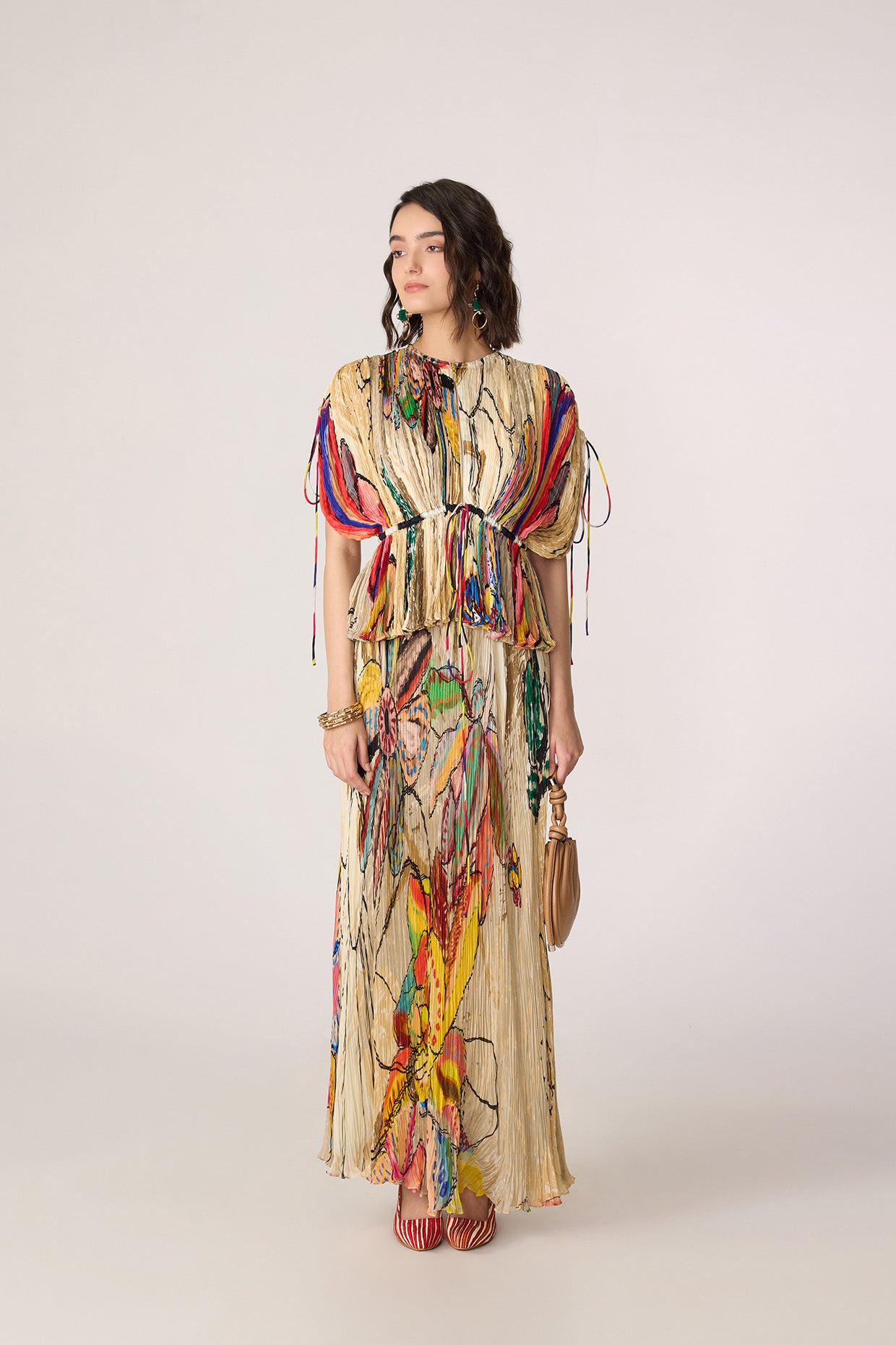 The Monica Set (Micro-Pleat Kaftan Blouse & Skirt)- Saaksha Kinni