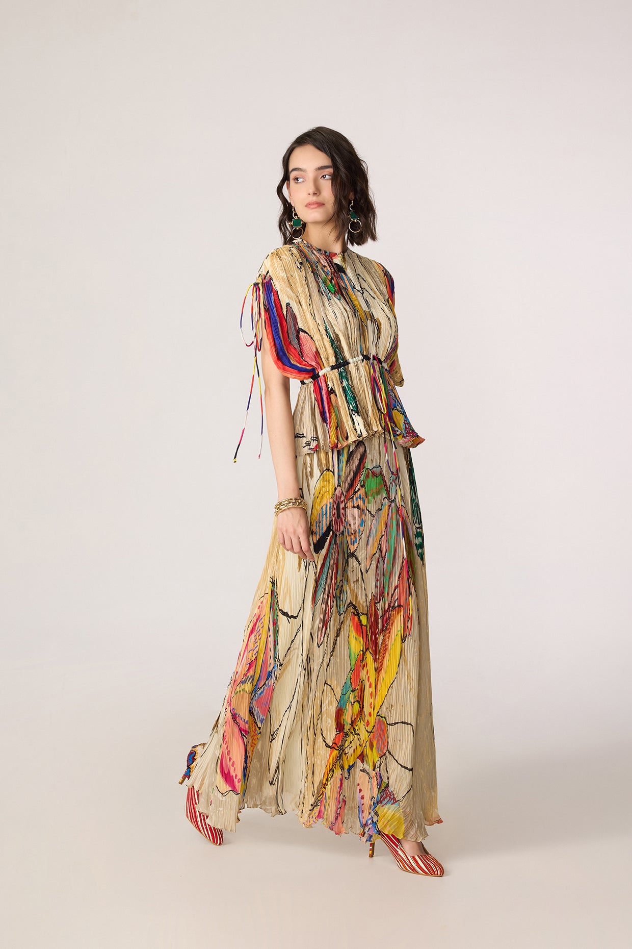 The Monica Set (Micro-Pleat Kaftan Blouse & Skirt)- Saaksha Kinni