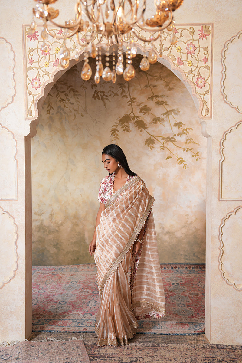 Zarina Pearl Tissue Silk Saree (Gulabi Savera by Unnati Garg)