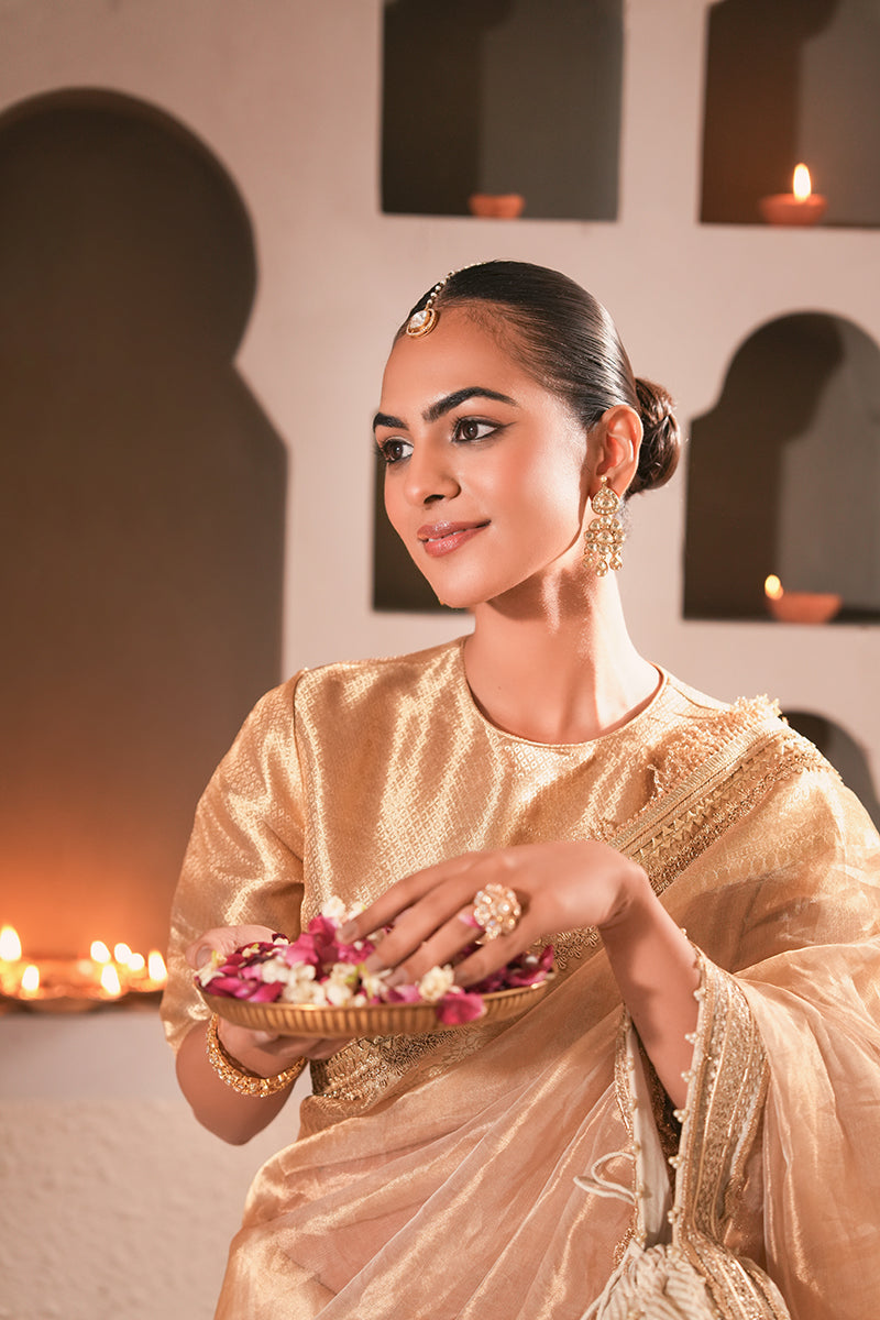 Shahi Gold Tissue Silk Saree (Gulabi Savera by Unnati Garg)