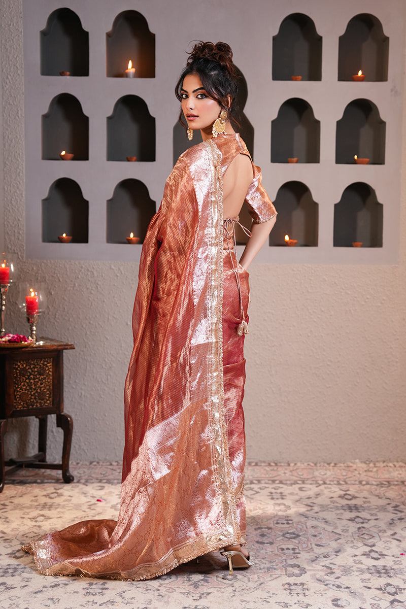 Badami Gold Tissue Silk Saree (Gulabi Savera by Unnati Garg)